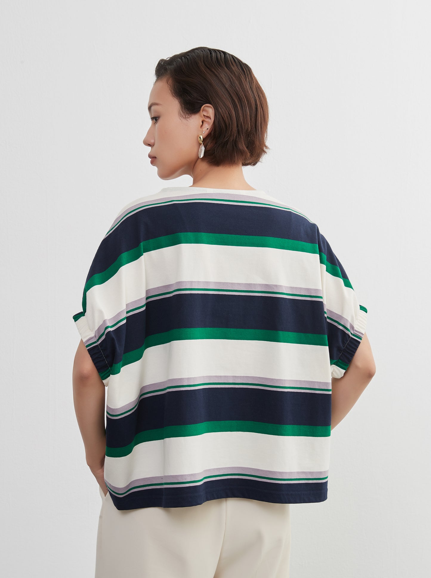 KNXT401-半袖・ボーダーTシャツ・綿100・ドルマンスリーブ・トップス・プルオーバー