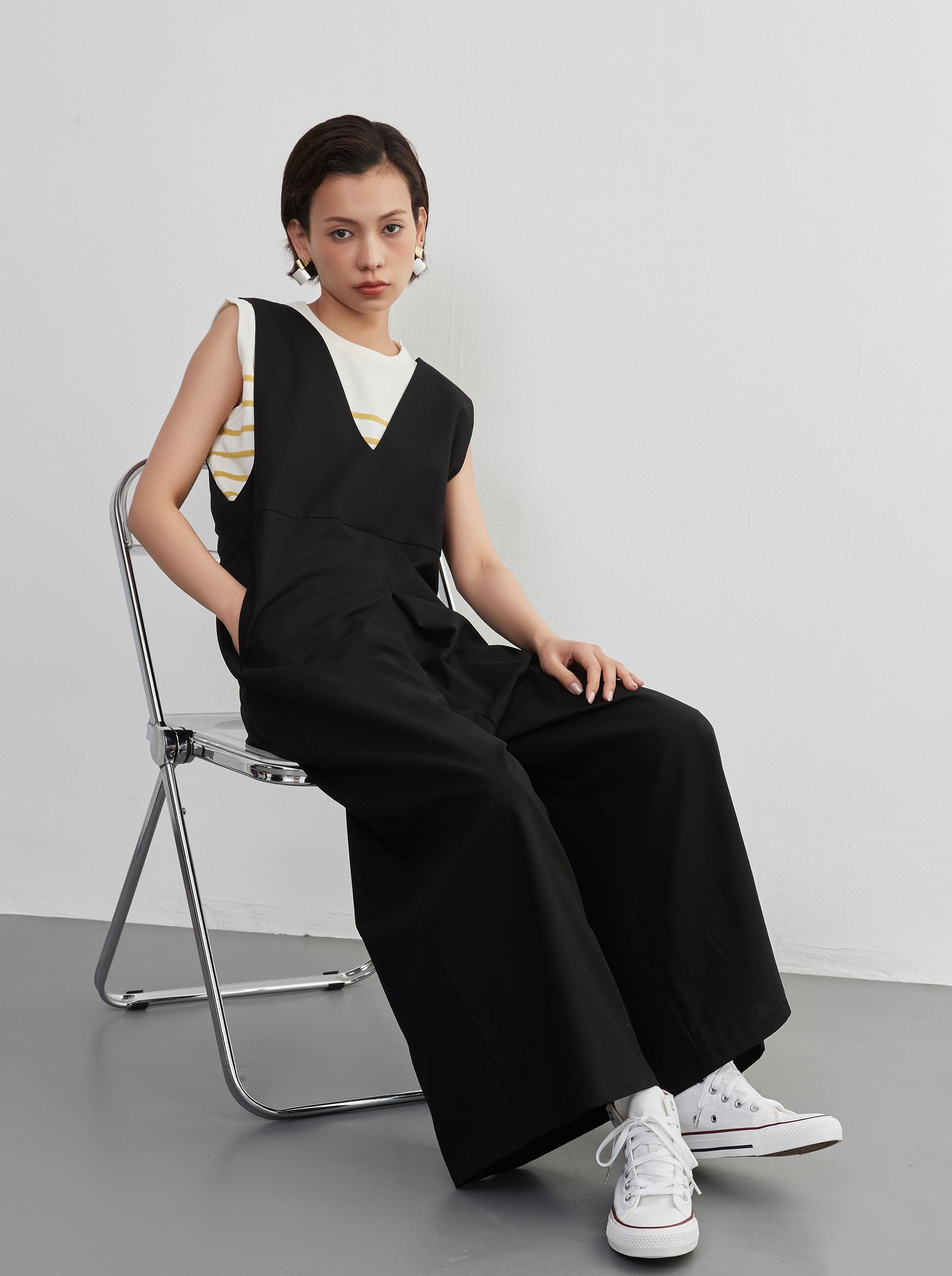 KNSO369-INを変えるだけで年中使えるサロペットパンツ・リネン混・ジャンパーパンツ