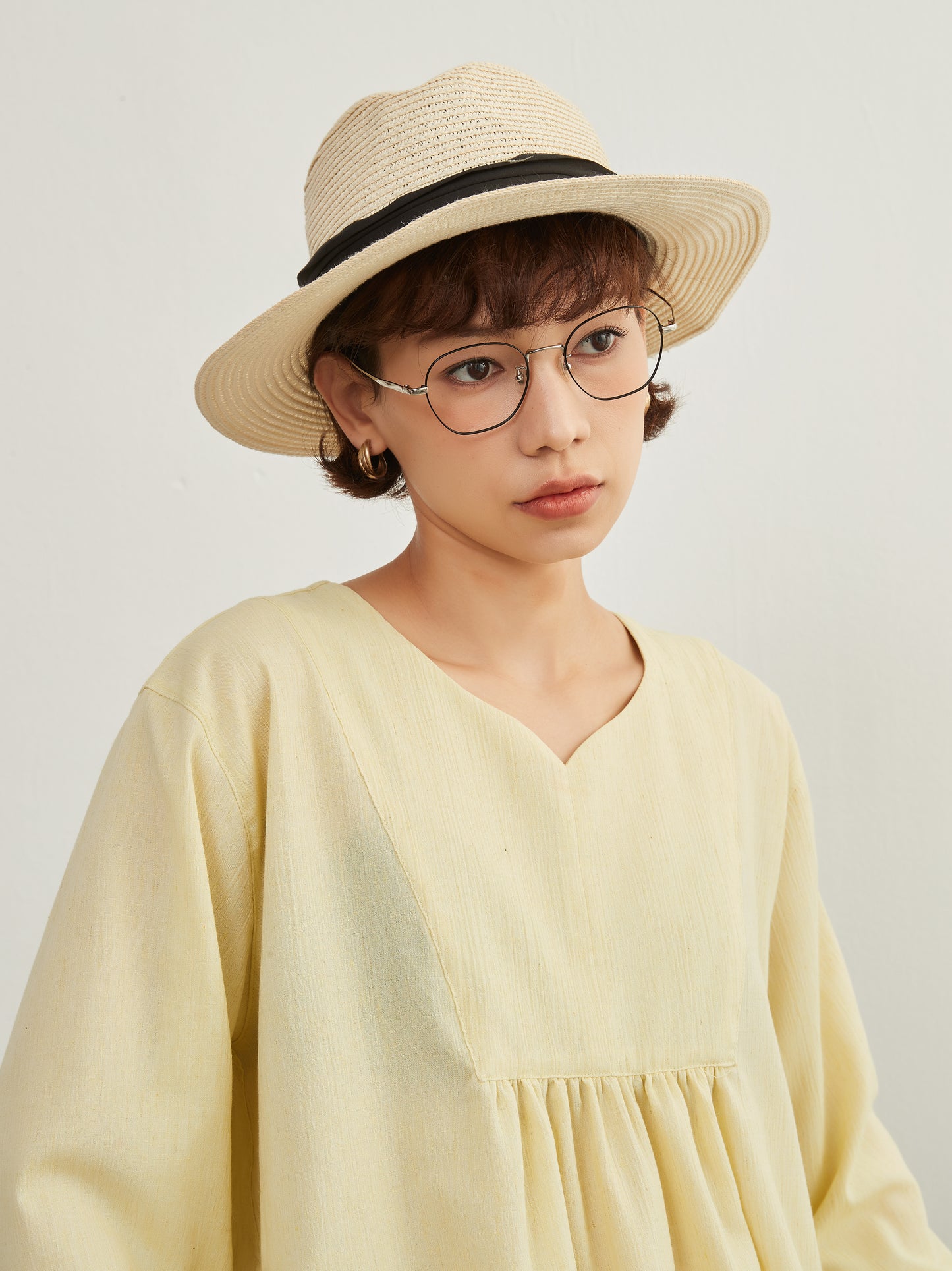KNXT414-袖口スリット・長袖リネン混シャツ・ロングブラウス・体系カバーライトトップス