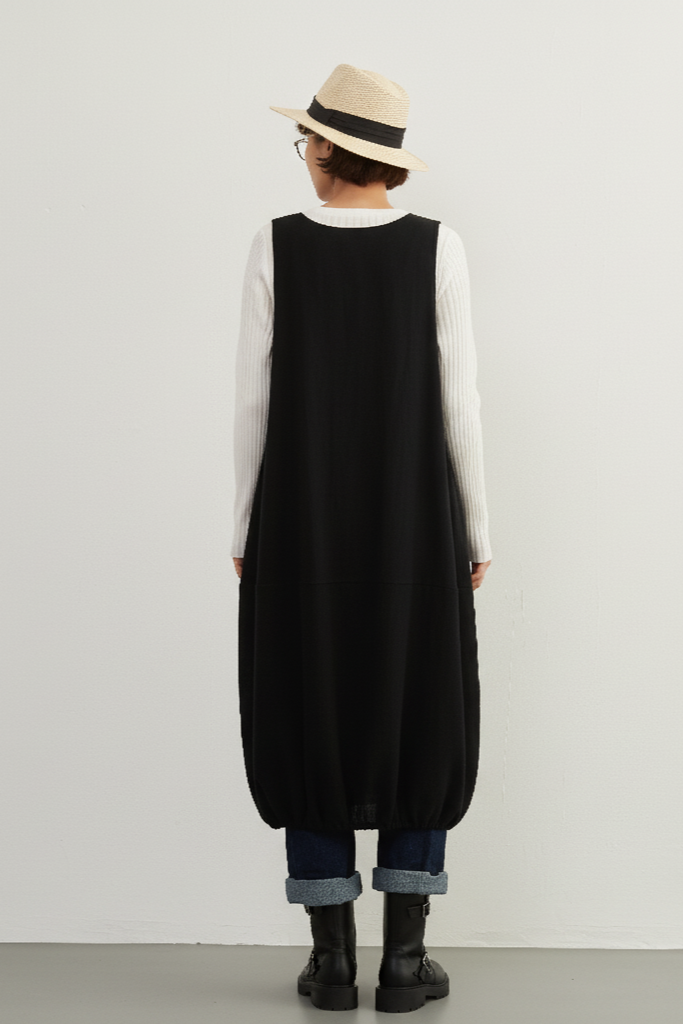 KNXO419 - Sleeveless balloon dress, 100% cotton, layered jumper skirt that can be worn all year round