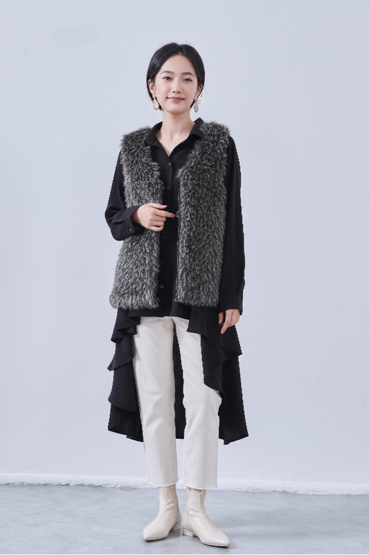 KNNT367-Long back flare blouse, long sleeve shirt, blair back, tunic