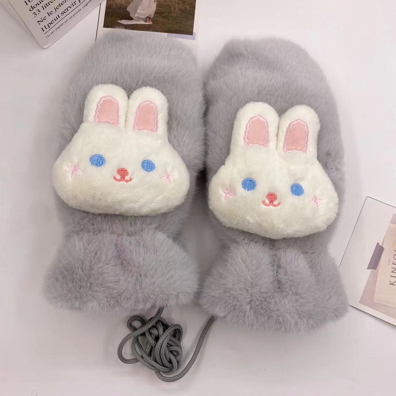 手袋 レディース ミトン うさぎ付き フェイクファー モコモコ 裏起毛 防寒 かわいい 暖かい おしゃれ 冬小物 プレゼントKYS-010