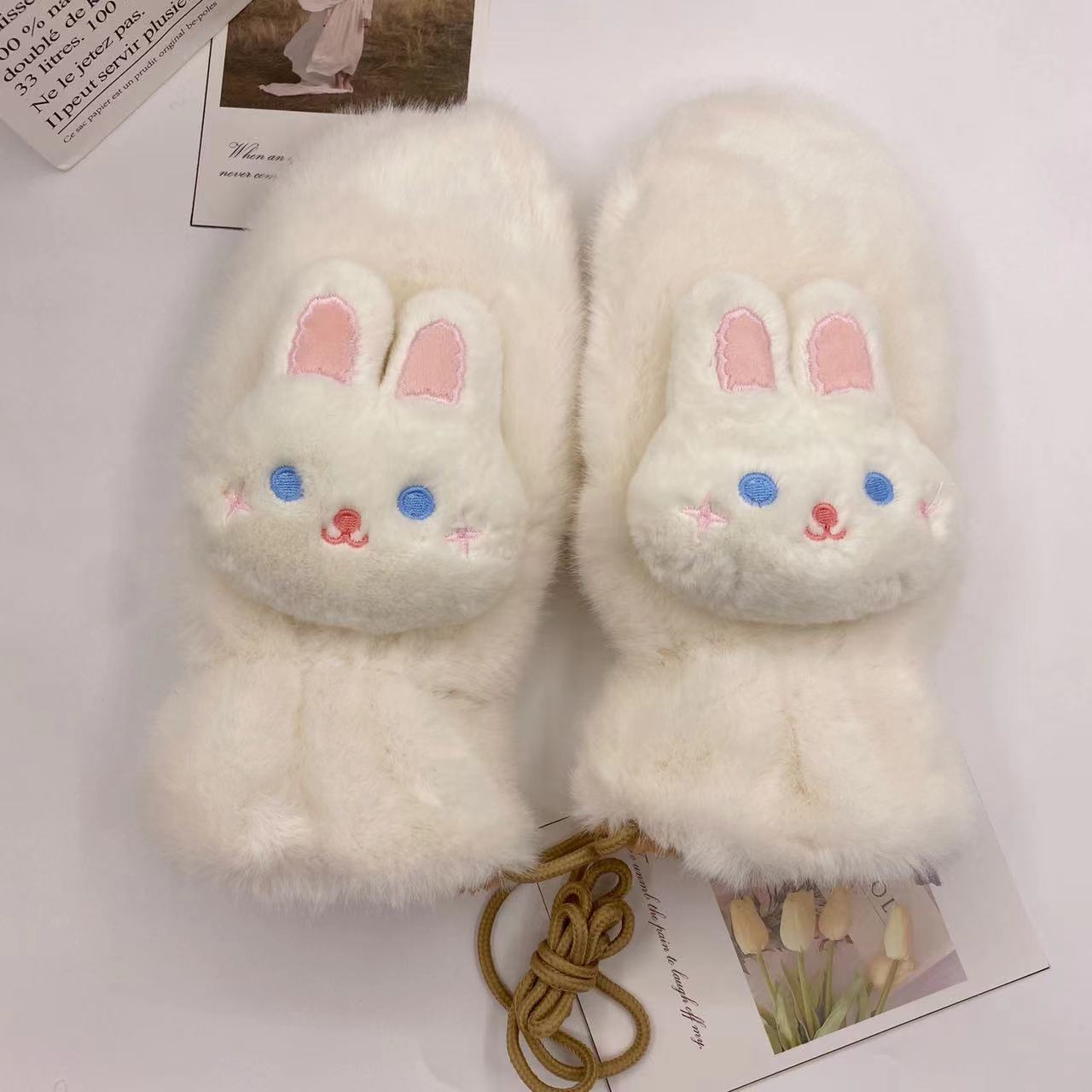 手袋 レディース ミトン うさぎ付き フェイクファー モコモコ 裏起毛 防寒 かわいい 暖かい おしゃれ 冬小物 プレゼントKYS-010