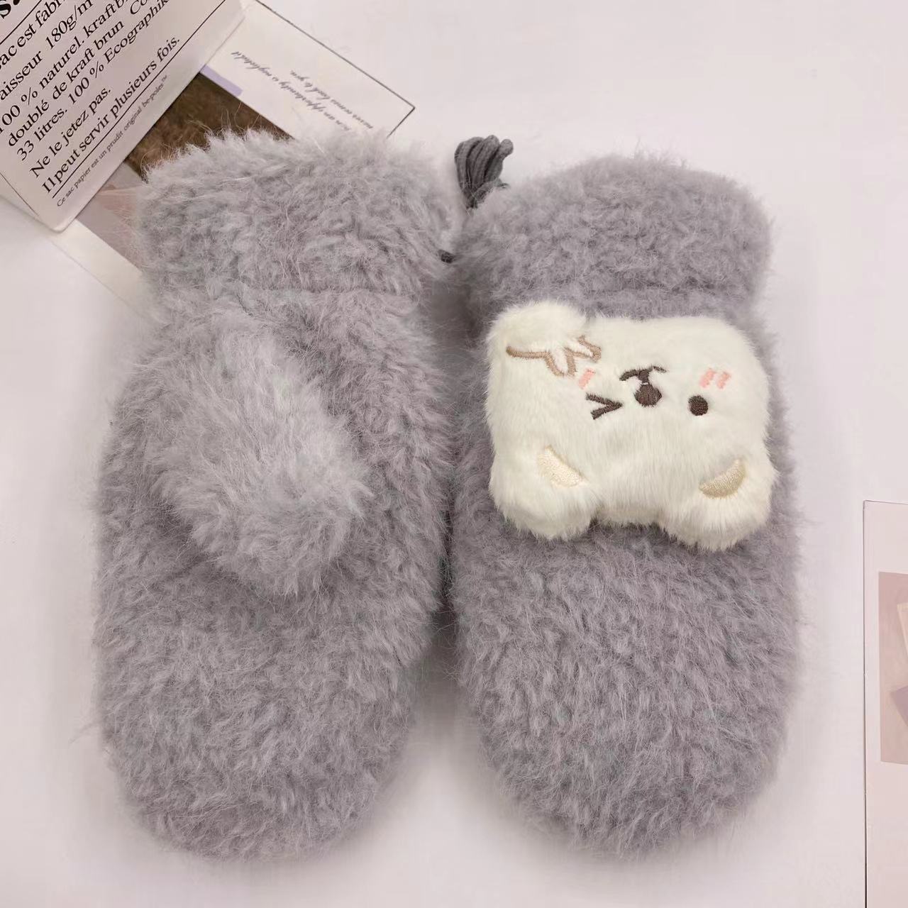 手袋 レディース ミトン くま付き フェイクファー モコモコ 裏起毛 防寒 かわいい 暖かい おしゃれ 冬小物 プレゼントKYS-011