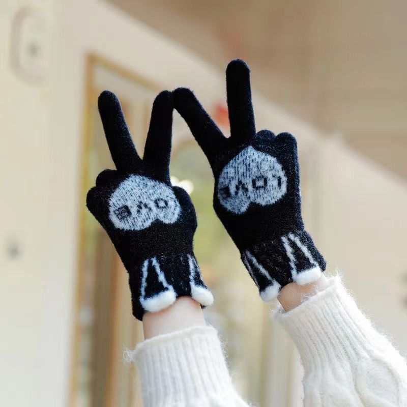 手袋 レディース メンズ スマホ対応 うさぎ耳デザイン ニット手袋 5本指 スマホタッチ対応 防寒 かわいい 冬小物KYS-008