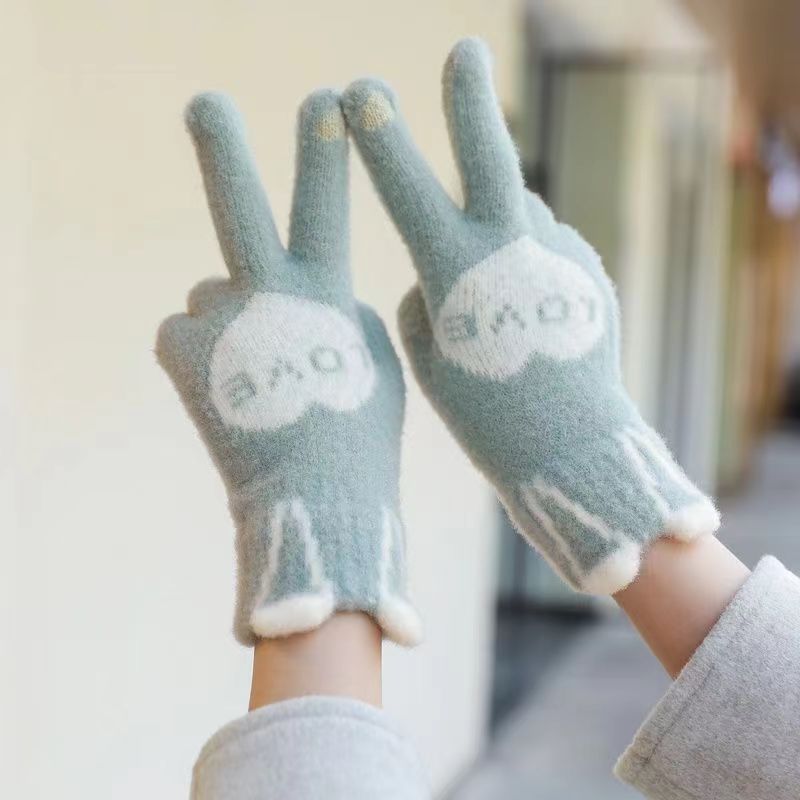 手袋 レディース メンズ スマホ対応 うさぎ耳デザイン ニット手袋 5本指 スマホタッチ対応 防寒 かわいい 冬小物KYS-008