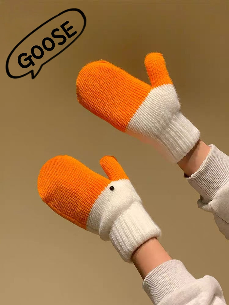 ガチョウ 手袋 レディース メンズ 冬 ニット グローブ 防寒 暖かい 面白い アニマル デザイン ペア おそろい プレゼントKYS-007