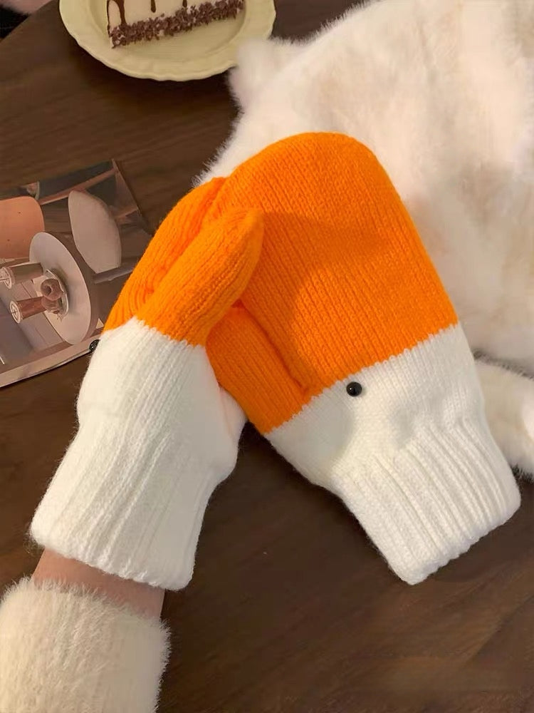 ガチョウ 手袋 レディース メンズ 冬 ニット グローブ 防寒 暖かい 面白い アニマル デザイン ペア おそろい プレゼントKYS-007