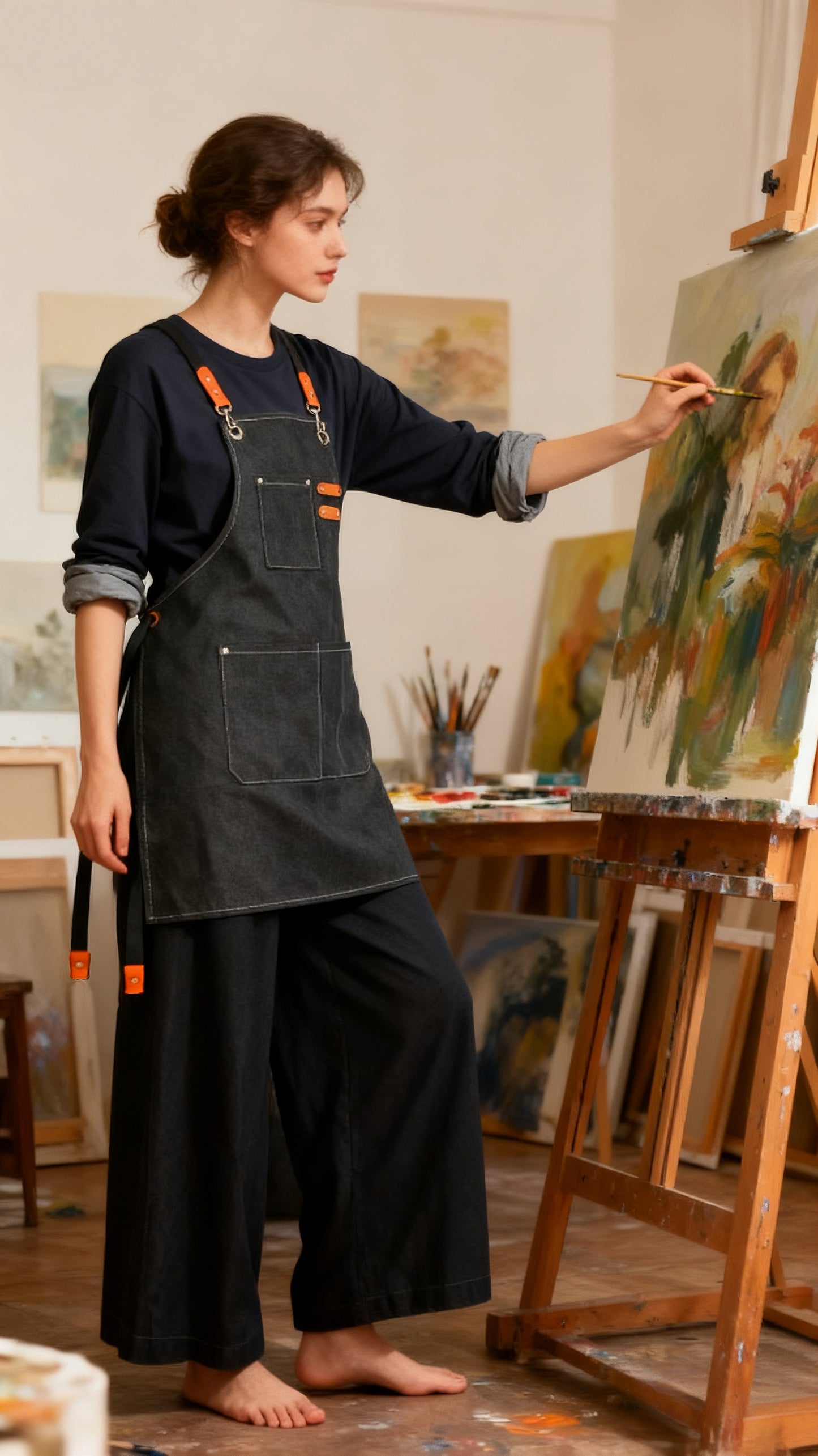 アート教室・カフェ・園芸エプロン・バーベキューシェフ・バリスタ・バーテンダー撥水エプロンKYS-006