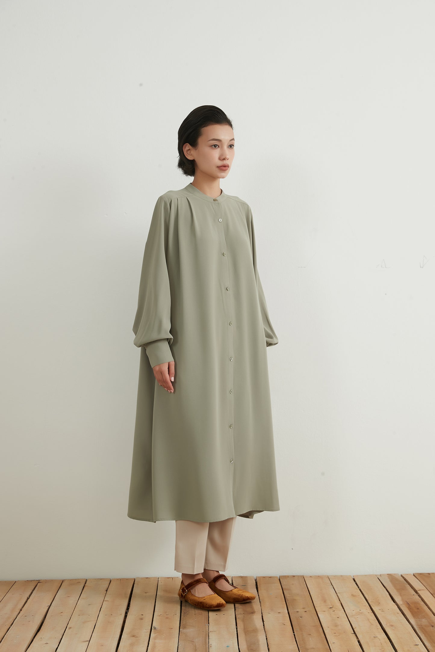 KNNO303・長袖シャツワンピース・羽織り・ロングカーディガン・秋ワンピ