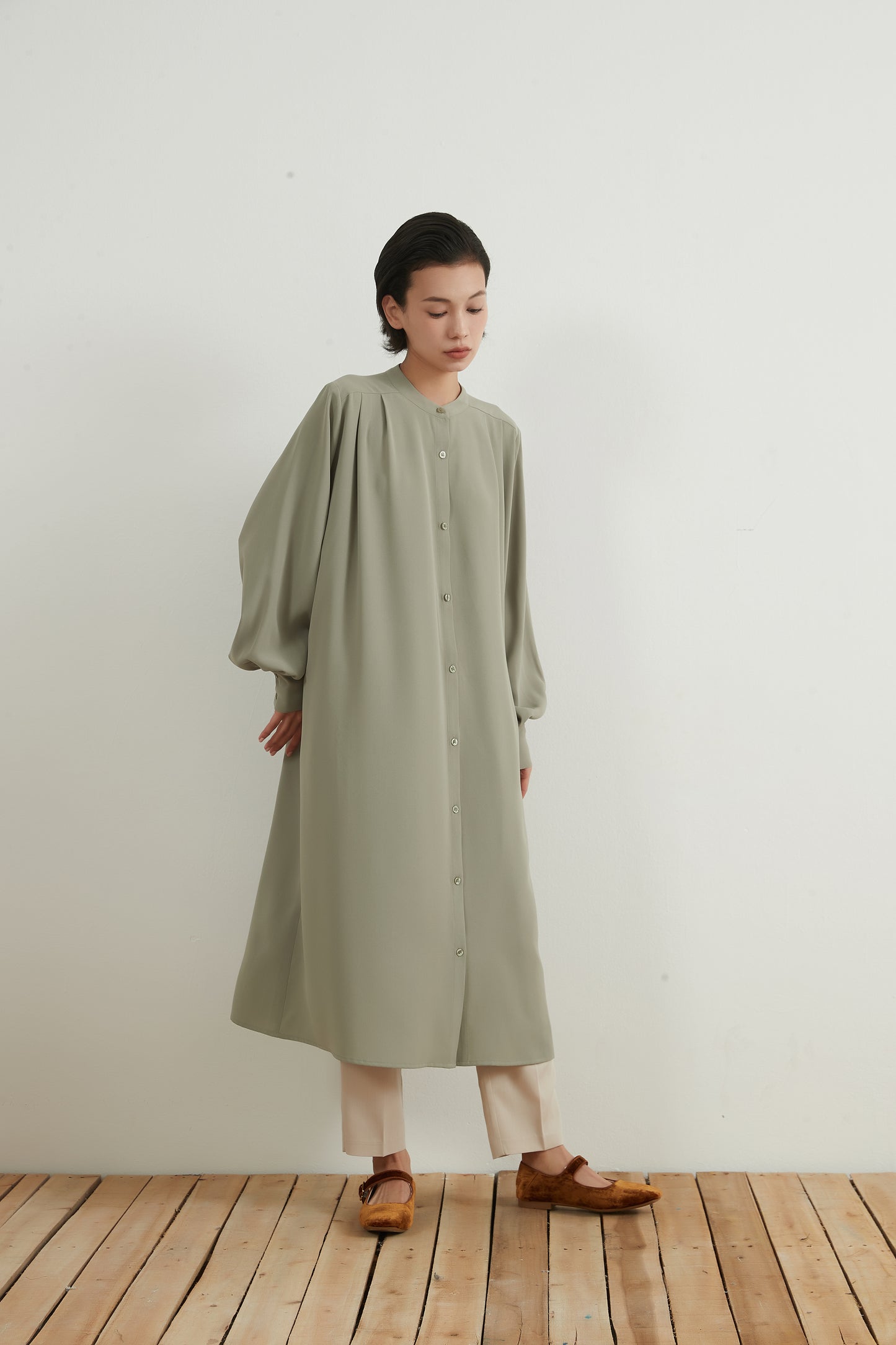 KNNO303・長袖シャツワンピース・羽織り・ロングカーディガン・秋ワンピ