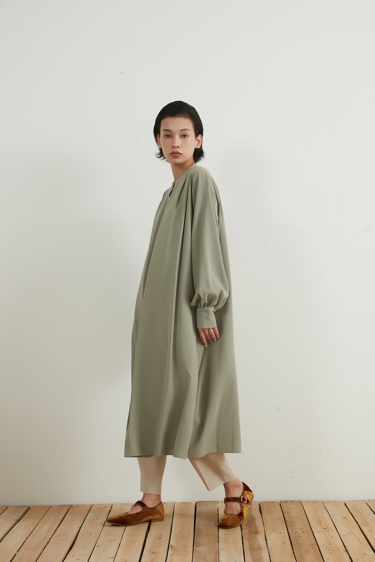 KNNO303・長袖シャツワンピース・羽織り・ロングカーディガン・秋ワンピ