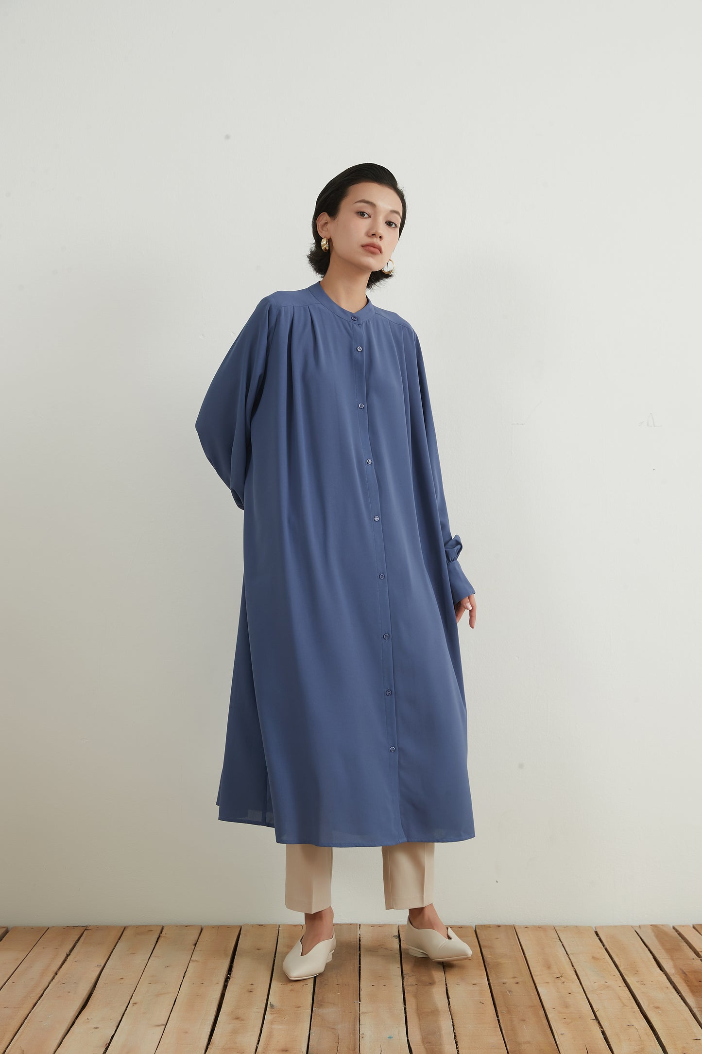 KNNO303・長袖シャツワンピース・羽織り・ロングカーディガン・秋ワンピ
