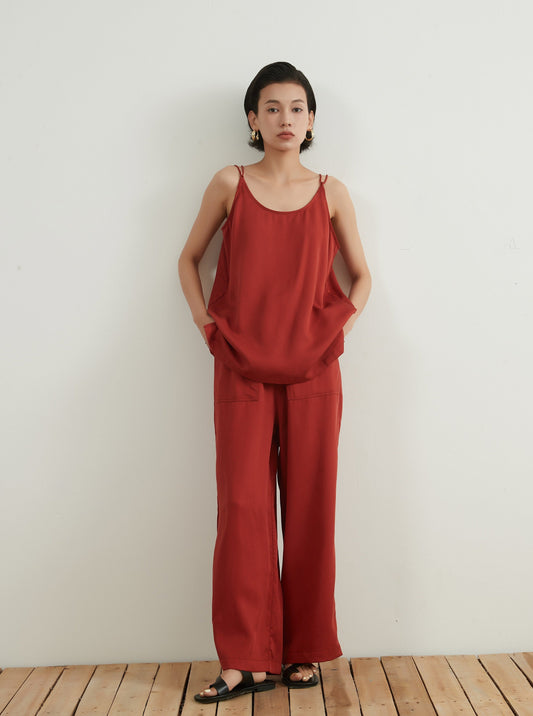 REYON WAIST ELASTIC WAIDE PANTS Rayon elastic waist wide pants