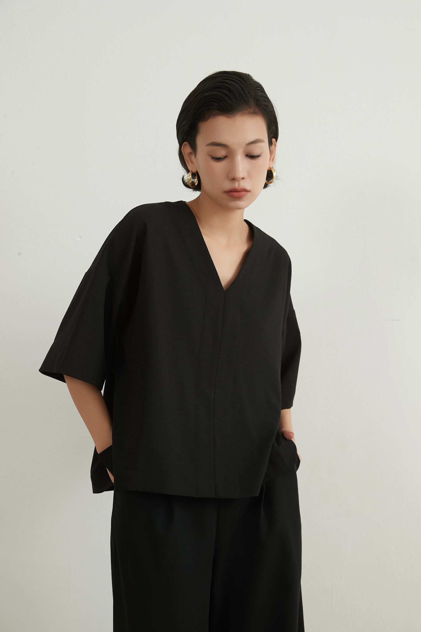 CENTER SEAM SHORT SLEEVE TOP スラブ風速乾性センターシーム半袖トップ