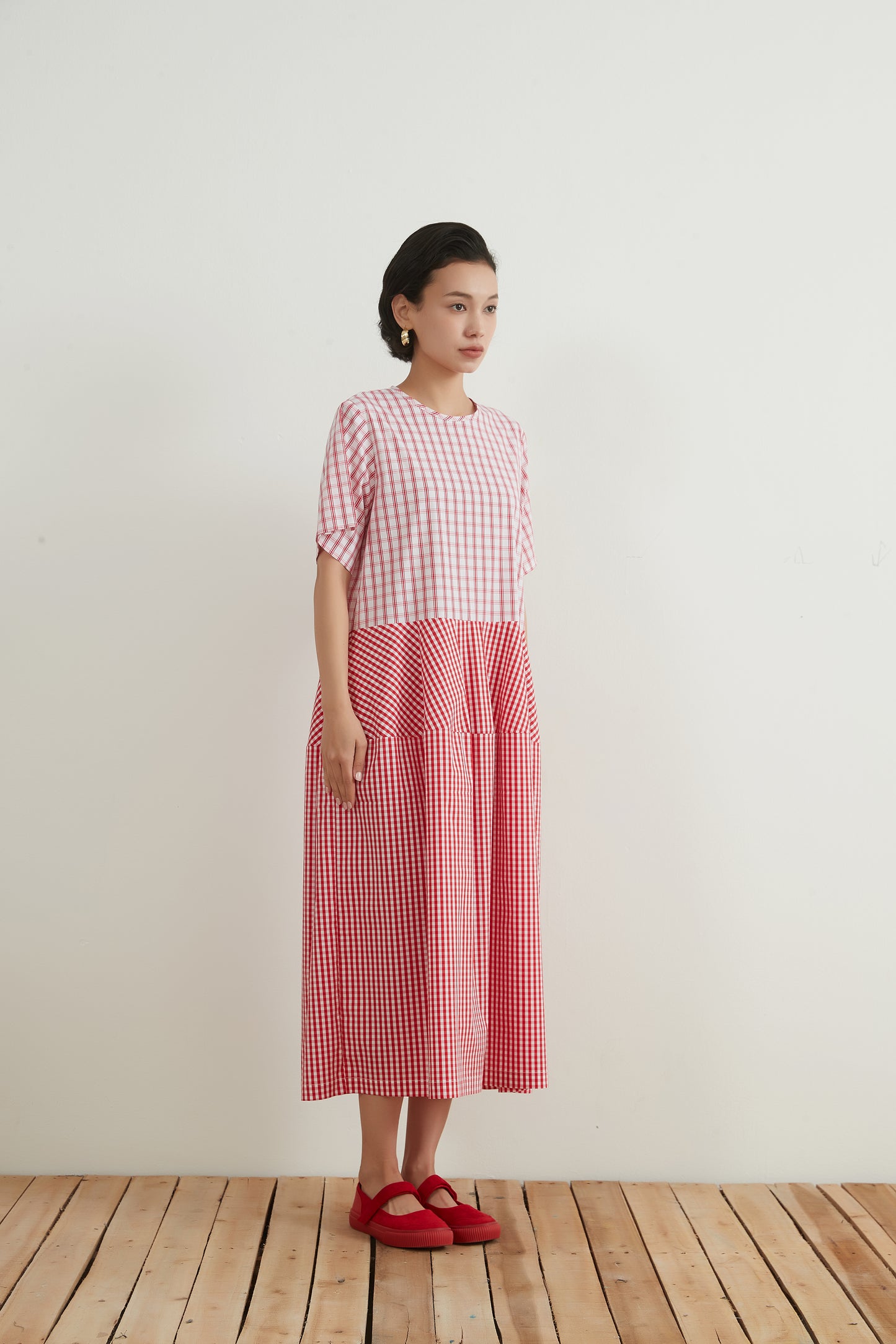 WOVEN CHECK PANEL DRESS チェックパネルワンピース/ドレス