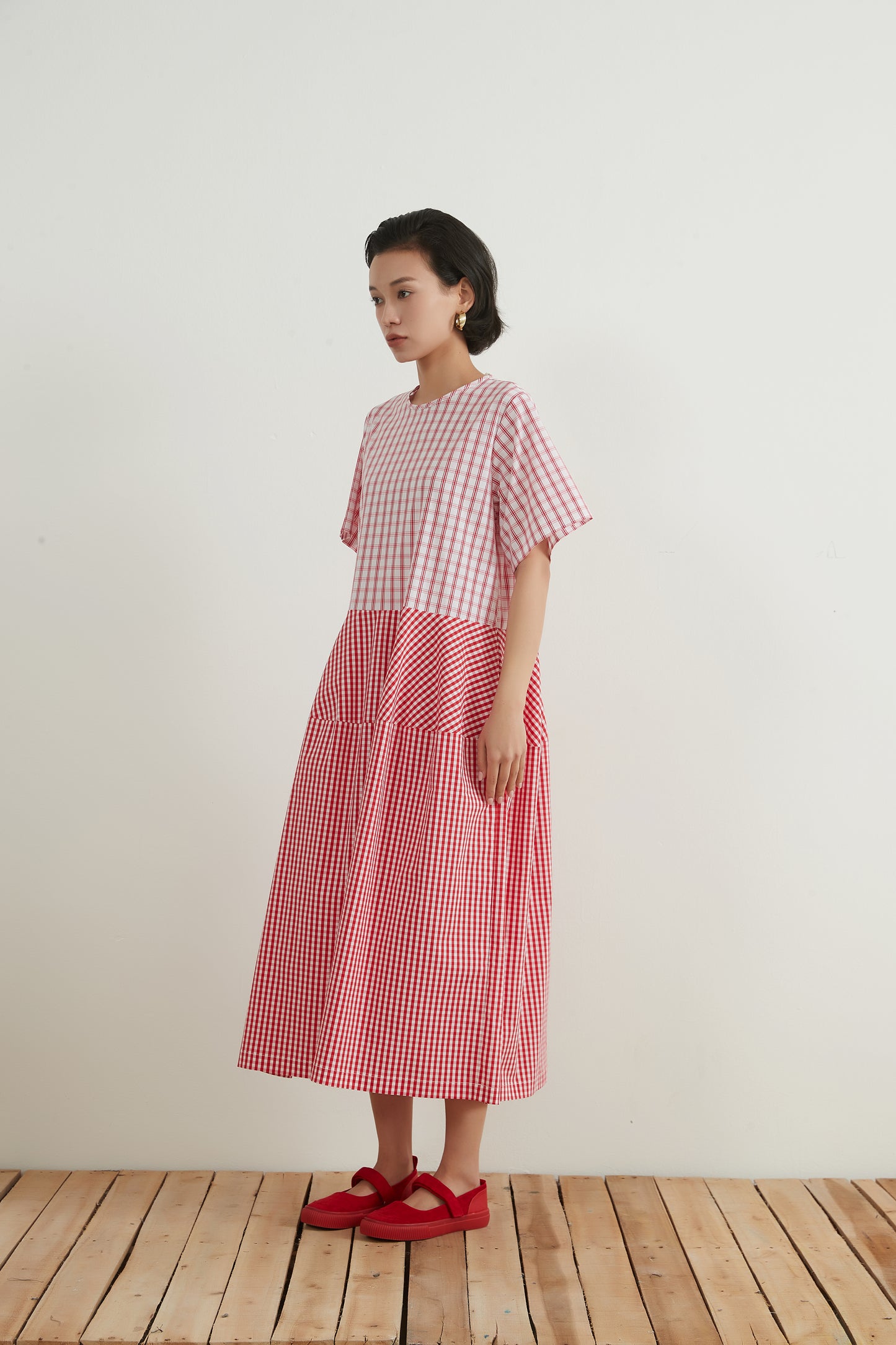 WOVEN CHECK PANEL DRESS チェックパネルワンピース/ドレス