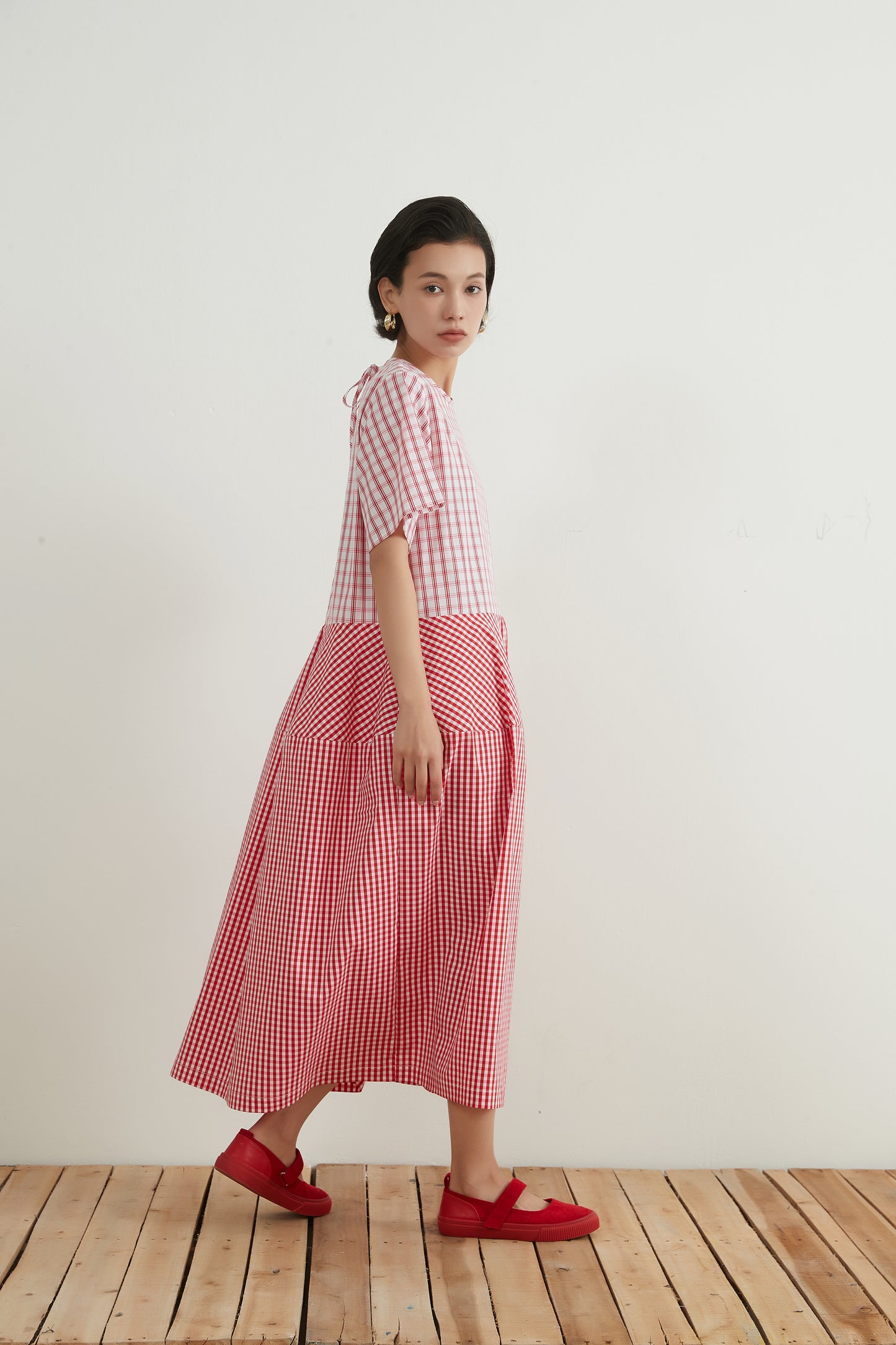 WOVEN CHECK PANEL DRESS チェックパネルワンピース/ドレス