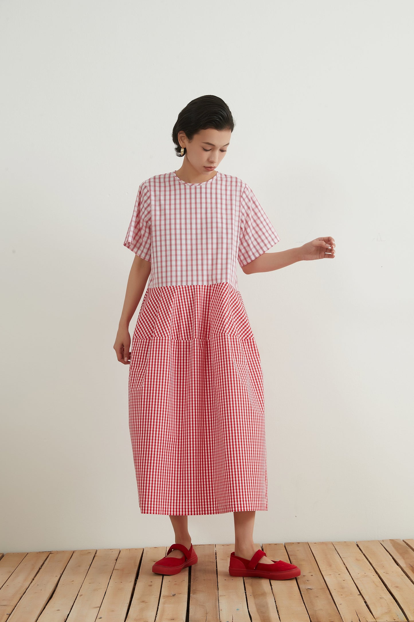 WOVEN CHECK PANEL DRESS チェックパネルワンピース/ドレス