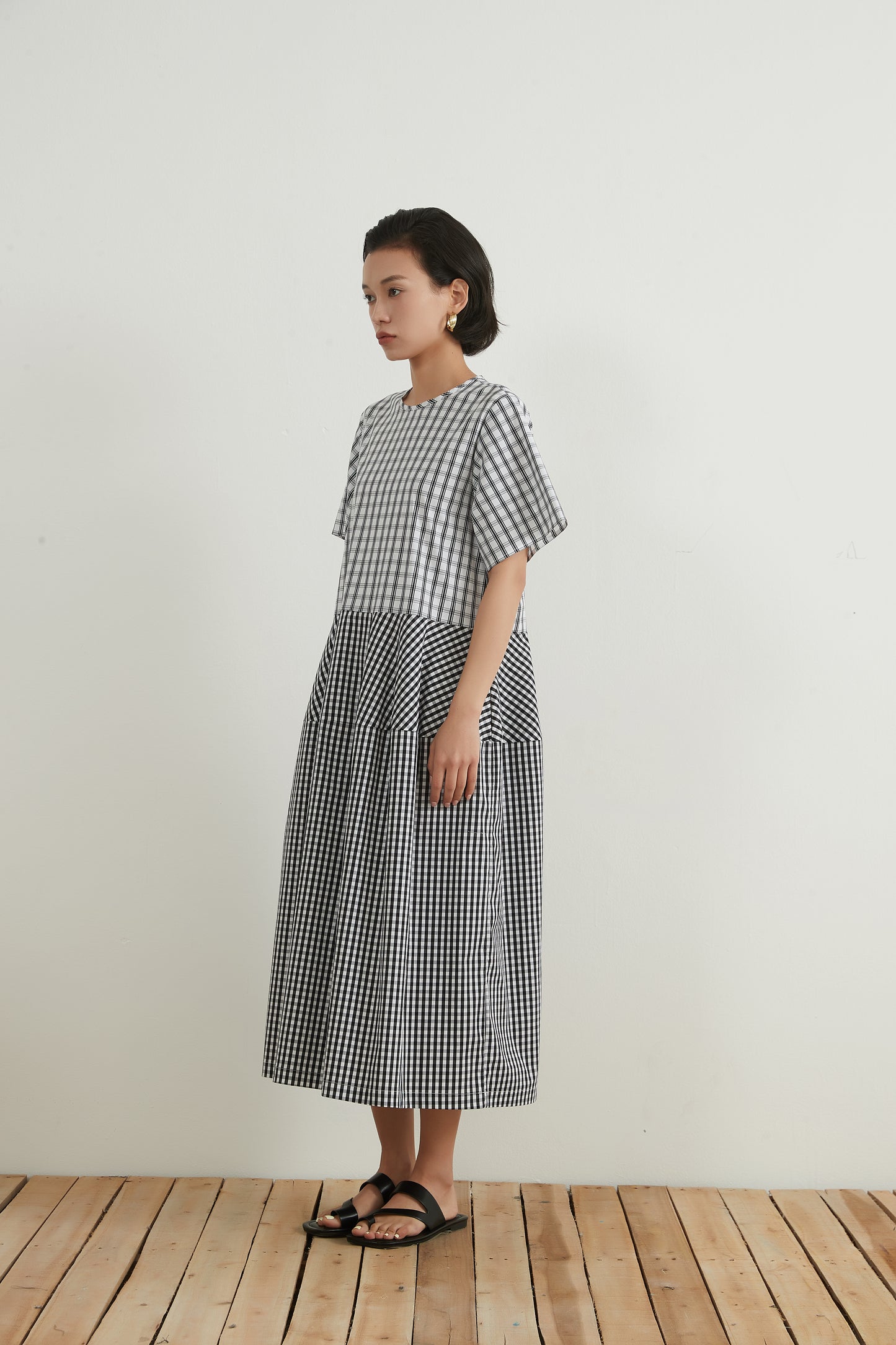WOVEN CHECK PANEL DRESS チェックパネルワンピース/ドレス