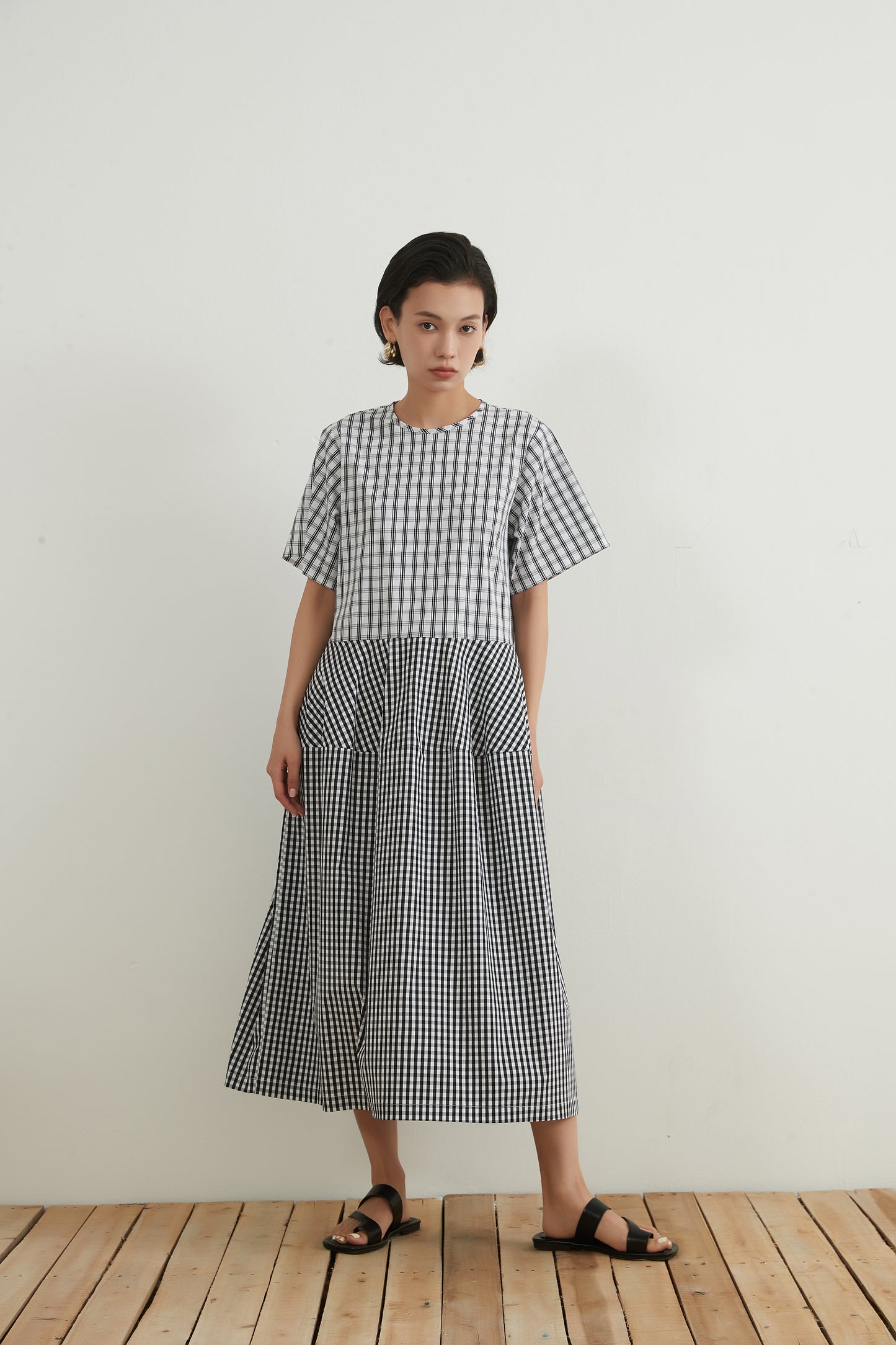 WOVEN CHECK PANEL DRESS チェックパネルワンピース/ドレス