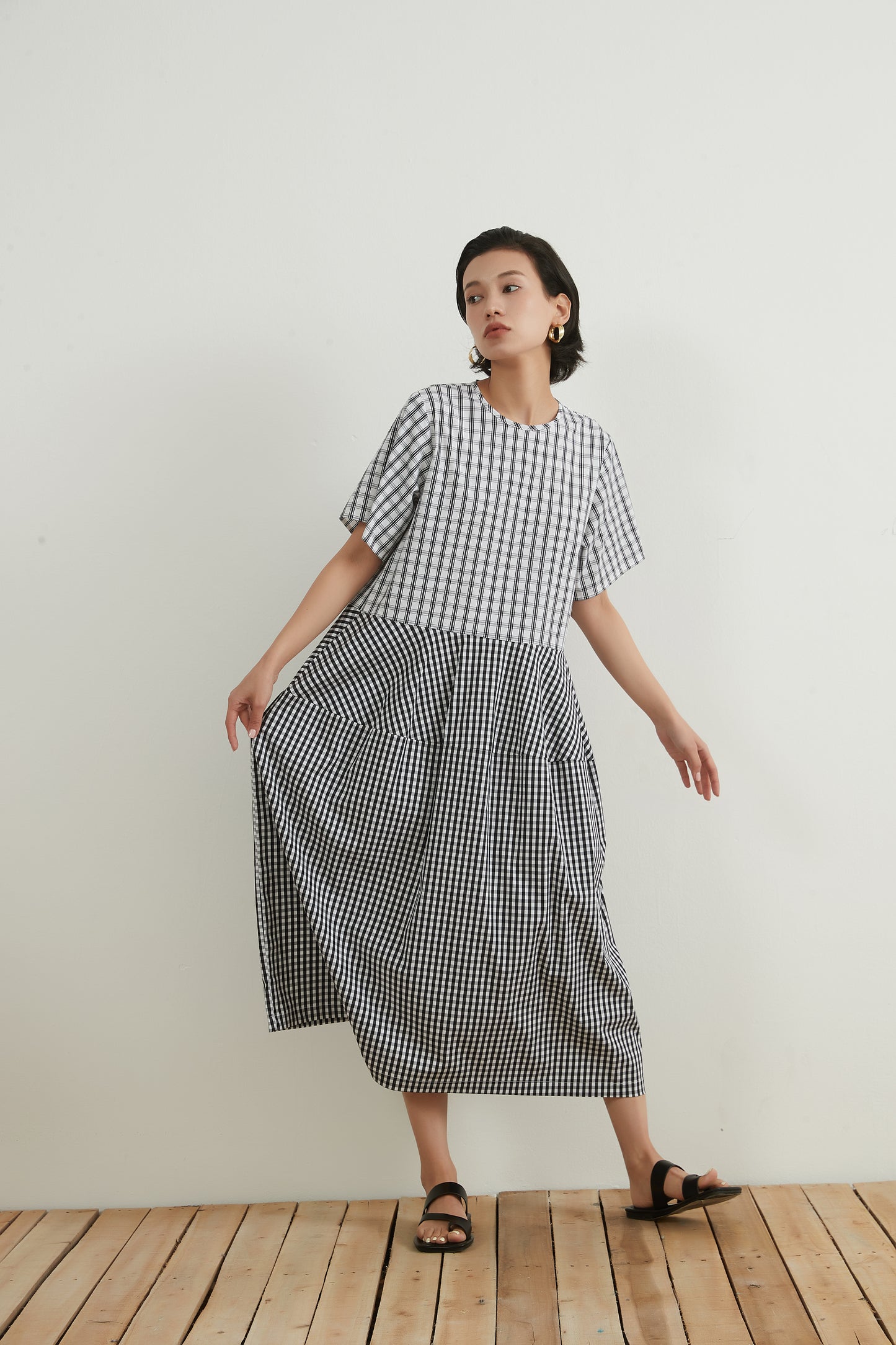 WOVEN CHECK PANEL DRESS チェックパネルワンピース/ドレス