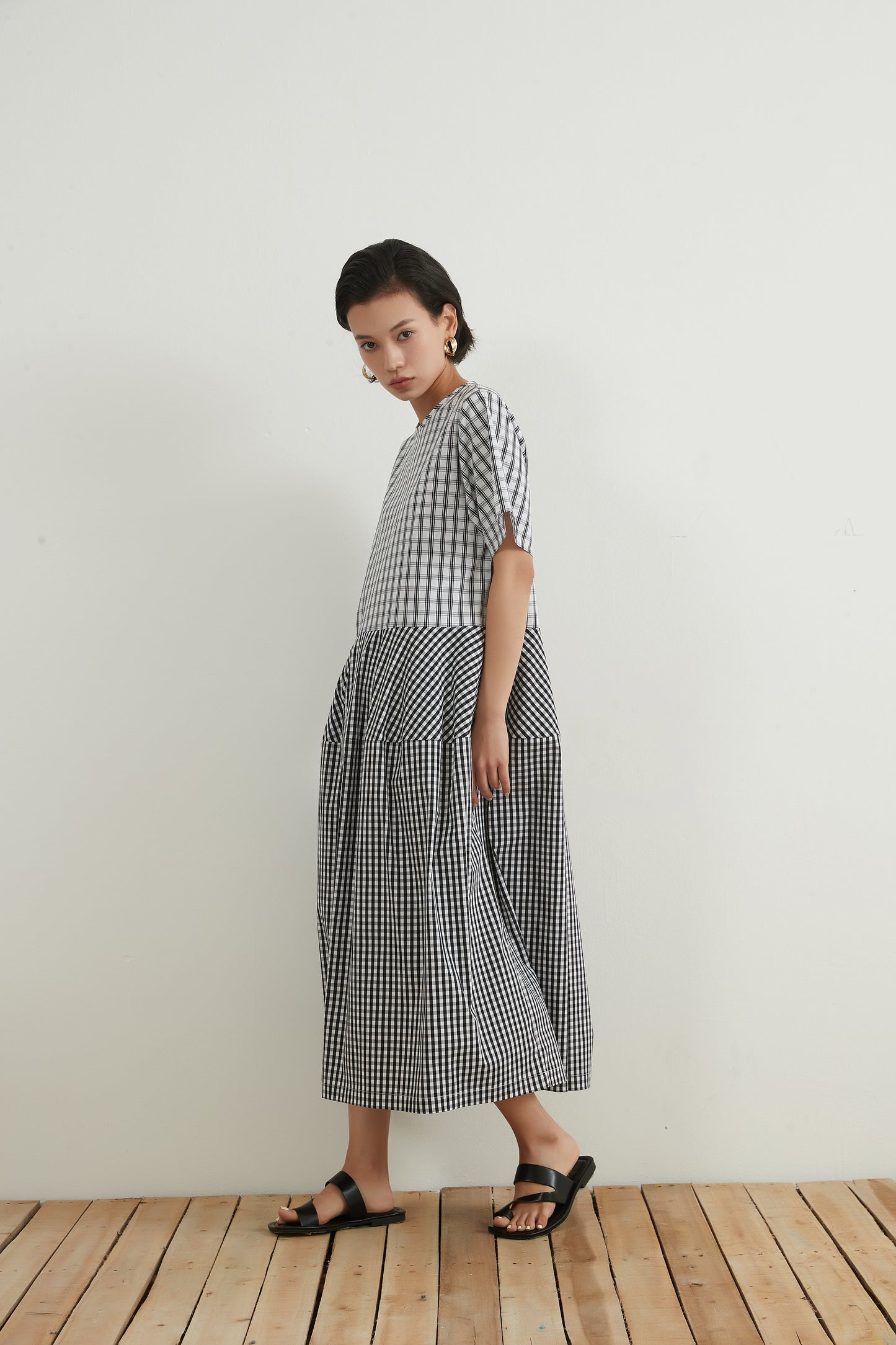 WOVEN CHECK PANEL DRESS チェックパネルワンピース/ドレス