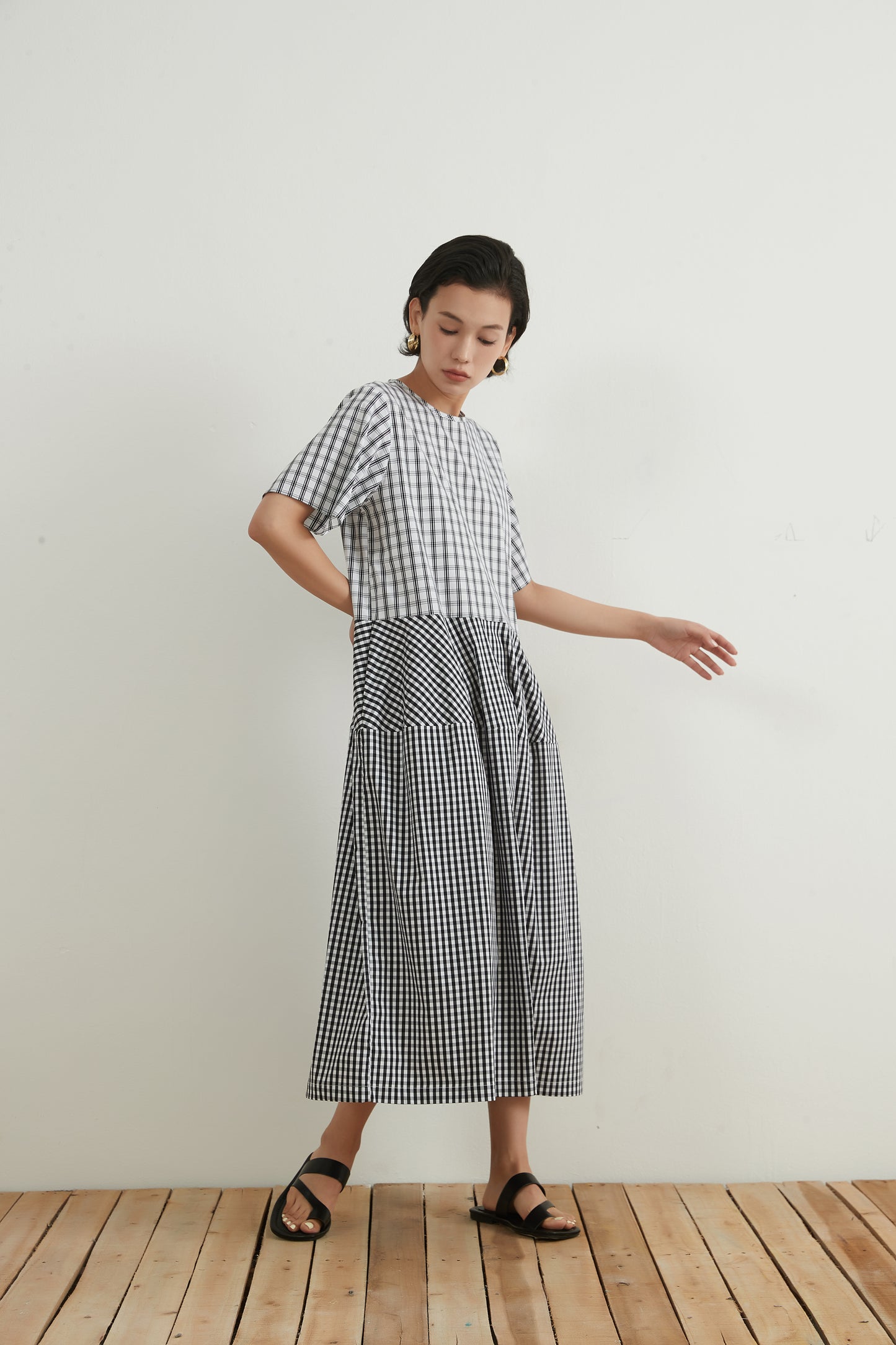 WOVEN CHECK PANEL DRESS チェックパネルワンピース/ドレス