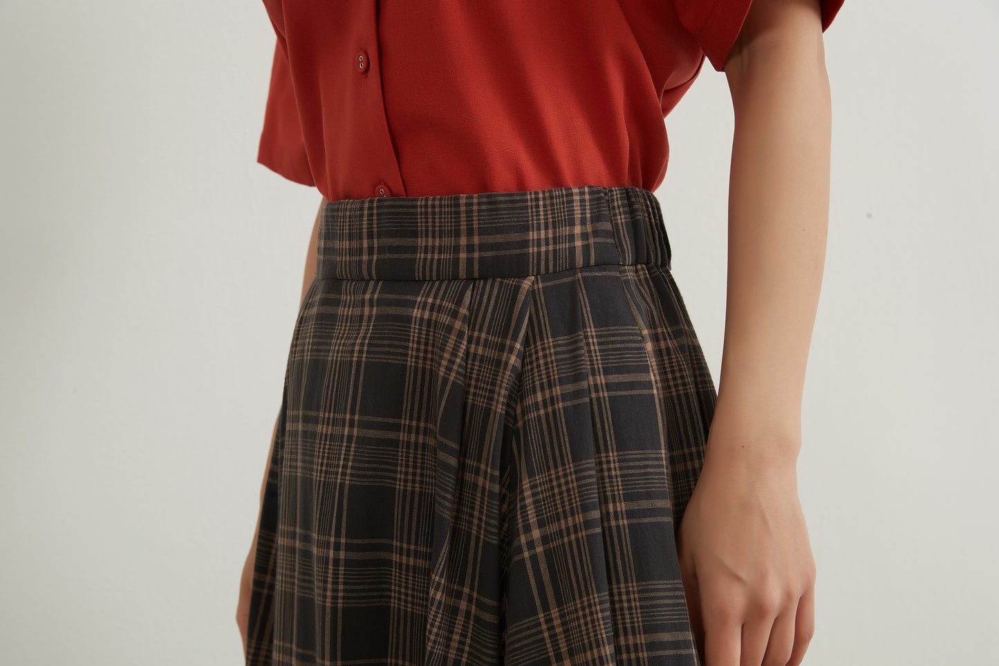 KNNS334・チェックフレアマキシスカート綿100%・CHECK VOLUME FLARE MAXI SKIRT