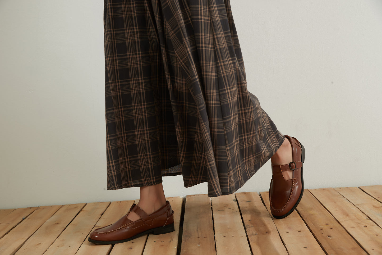 KNNS334・チェックフレアマキシスカート綿100%・CHECK VOLUME FLARE MAXI SKIRT