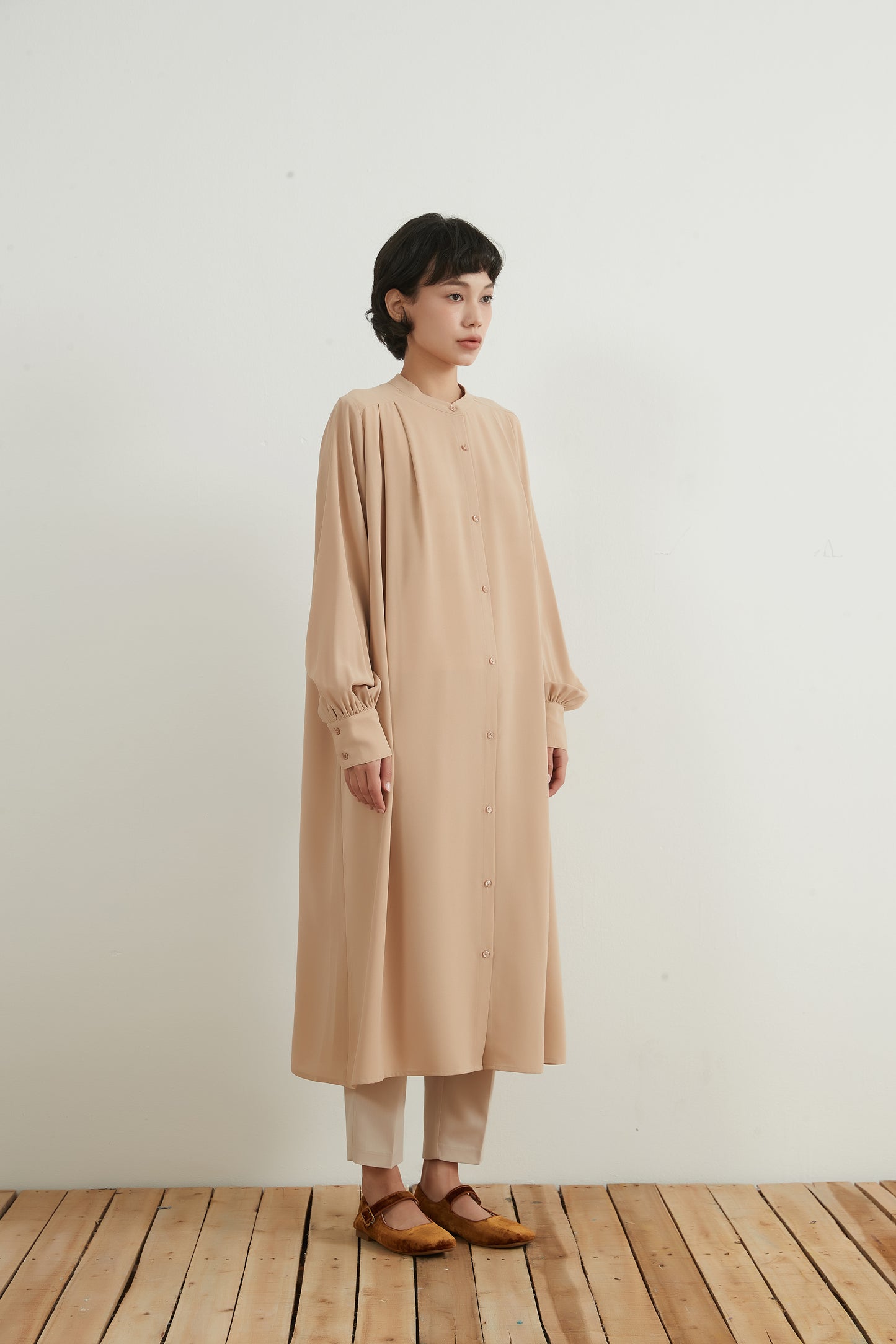 KNNO303・長袖シャツワンピース・羽織り・ロングカーディガン・秋ワンピ