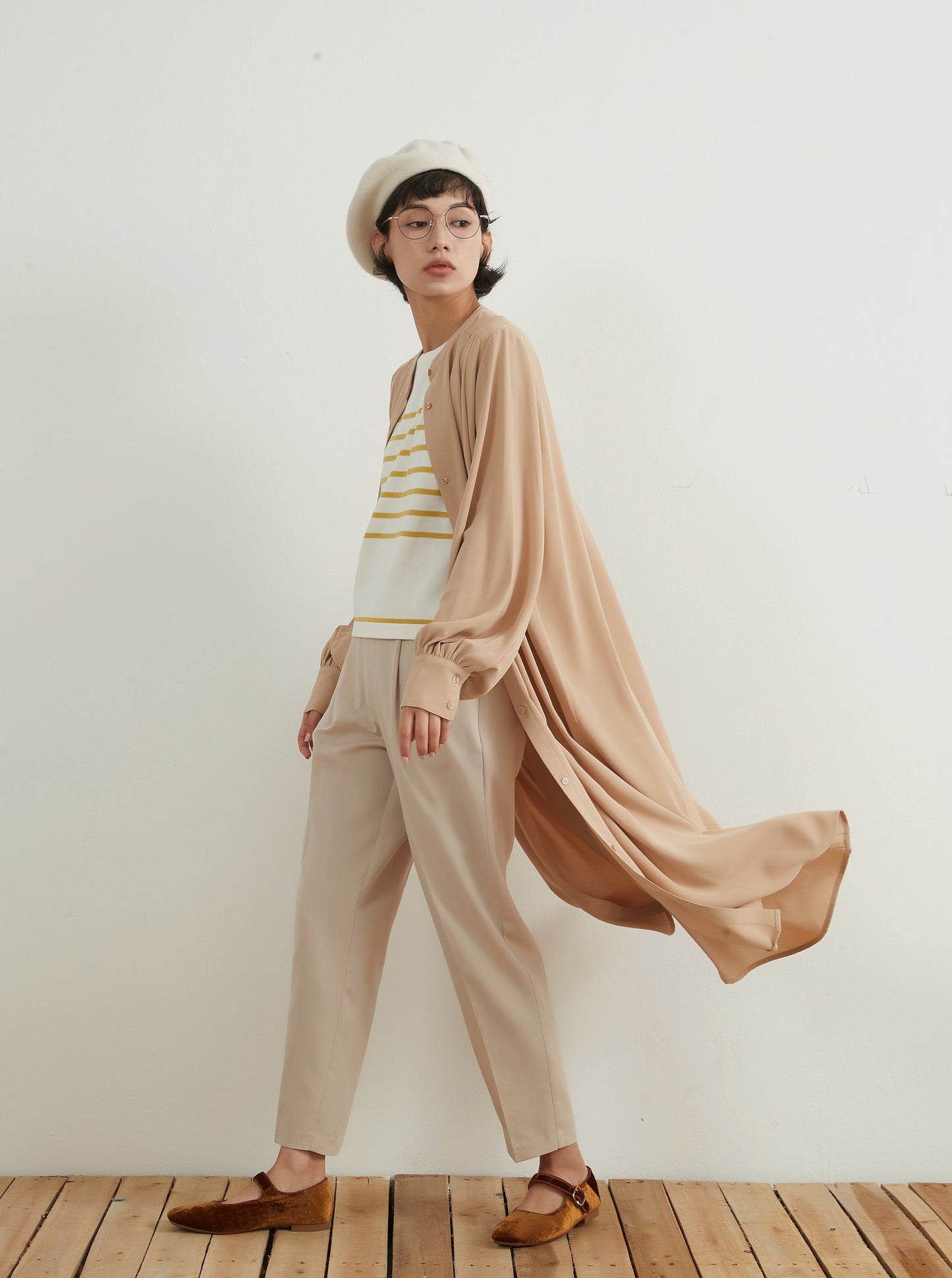 KNNO303・長袖シャツワンピース・羽織り・ロングカーディガン・秋ワンピ