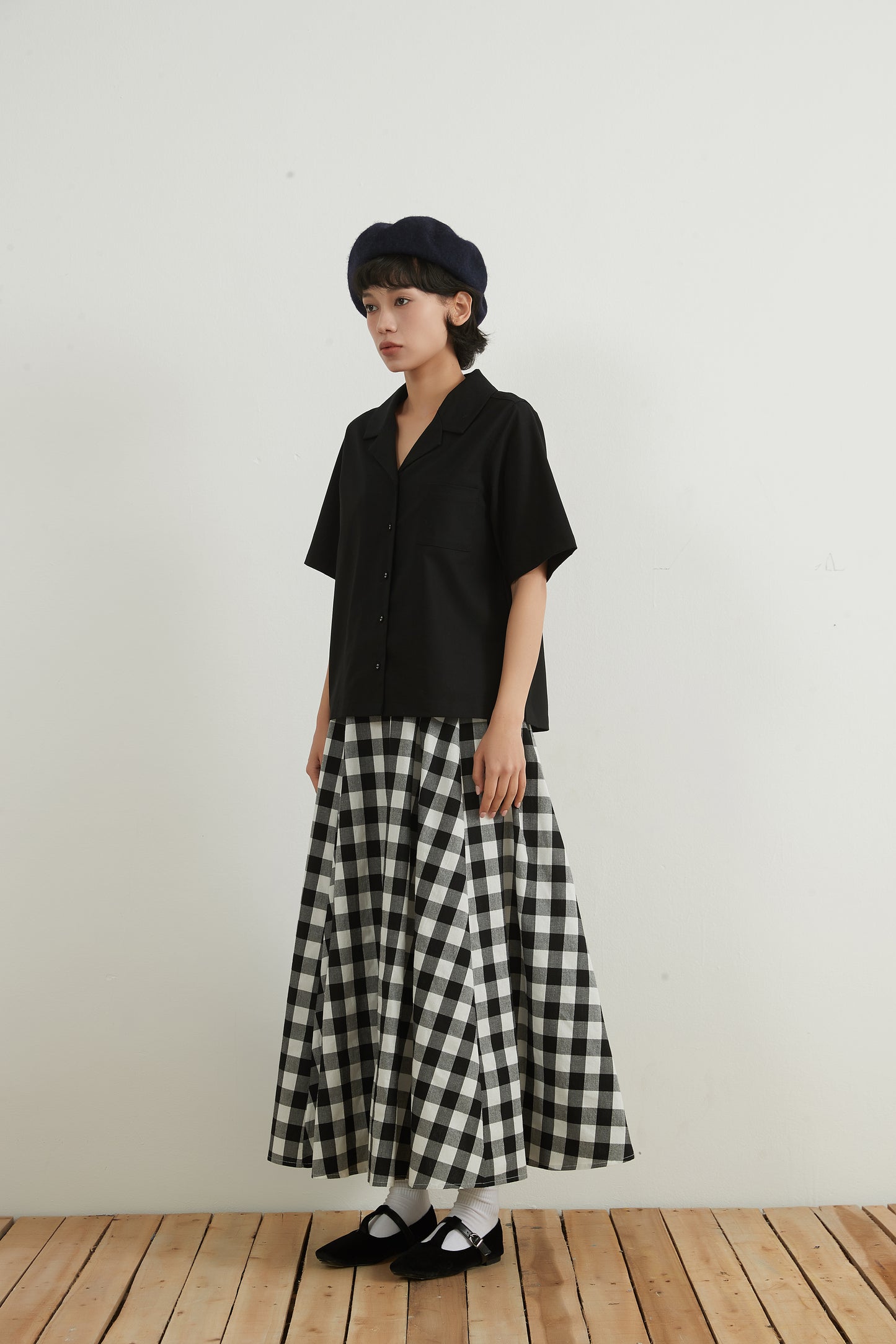 KNNC316・リネンコットンキャンプカラー半袖ボタンシャツ綿麻混夏定番トップス