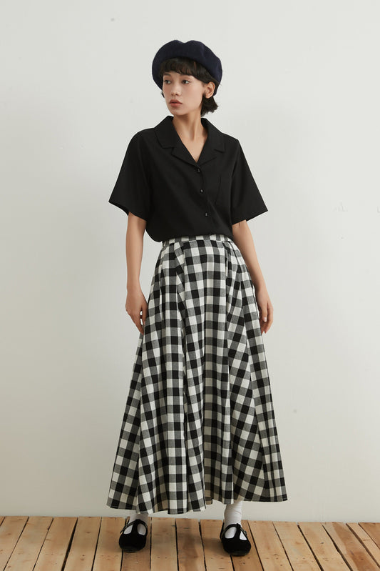 Black and white gingham check maxi skirt 100% cotton Flared long skirt 100% cotton Free size