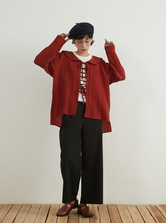 KNNT321・セーラーカラーリボン結びシアー長袖カーディガン・春秋羽織り冷房対策