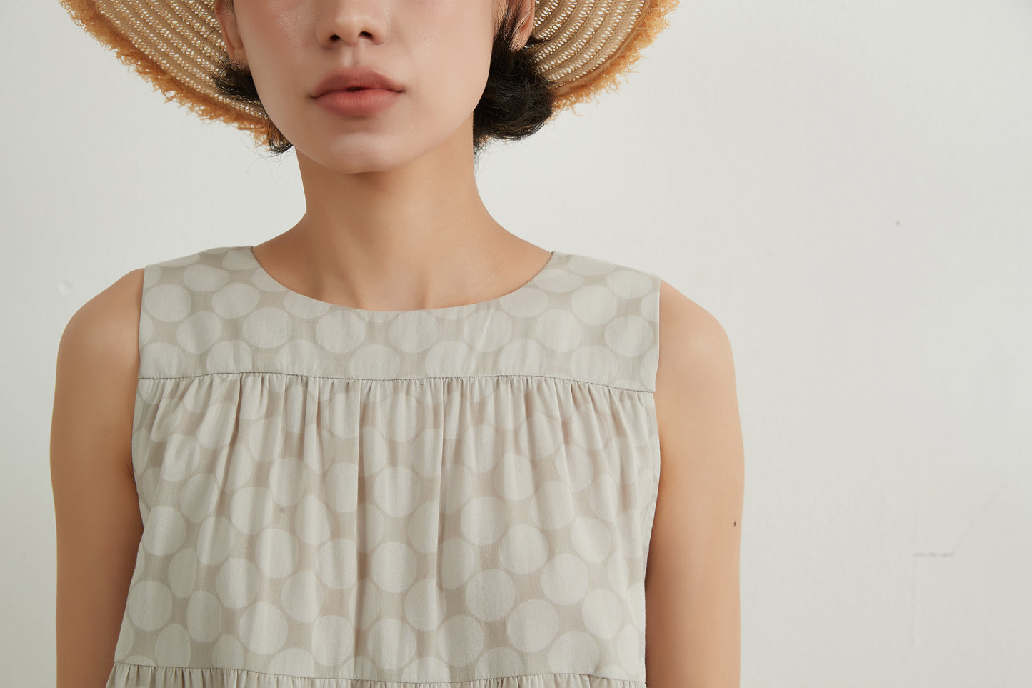 SHADOW DOTS COTTON TIERED TOP シャドー水玉ドットコットンスリーブレスティアードトップ