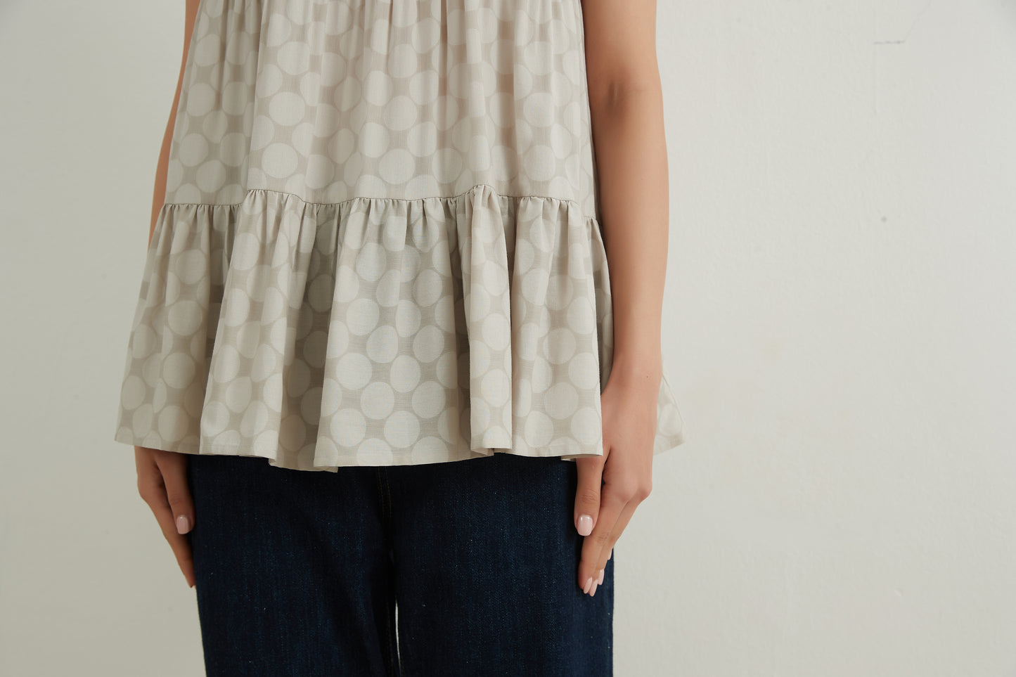 SHADOW DOTS COTTON TIERED TOP シャドー水玉ドットコットンスリーブレスティアードトップ