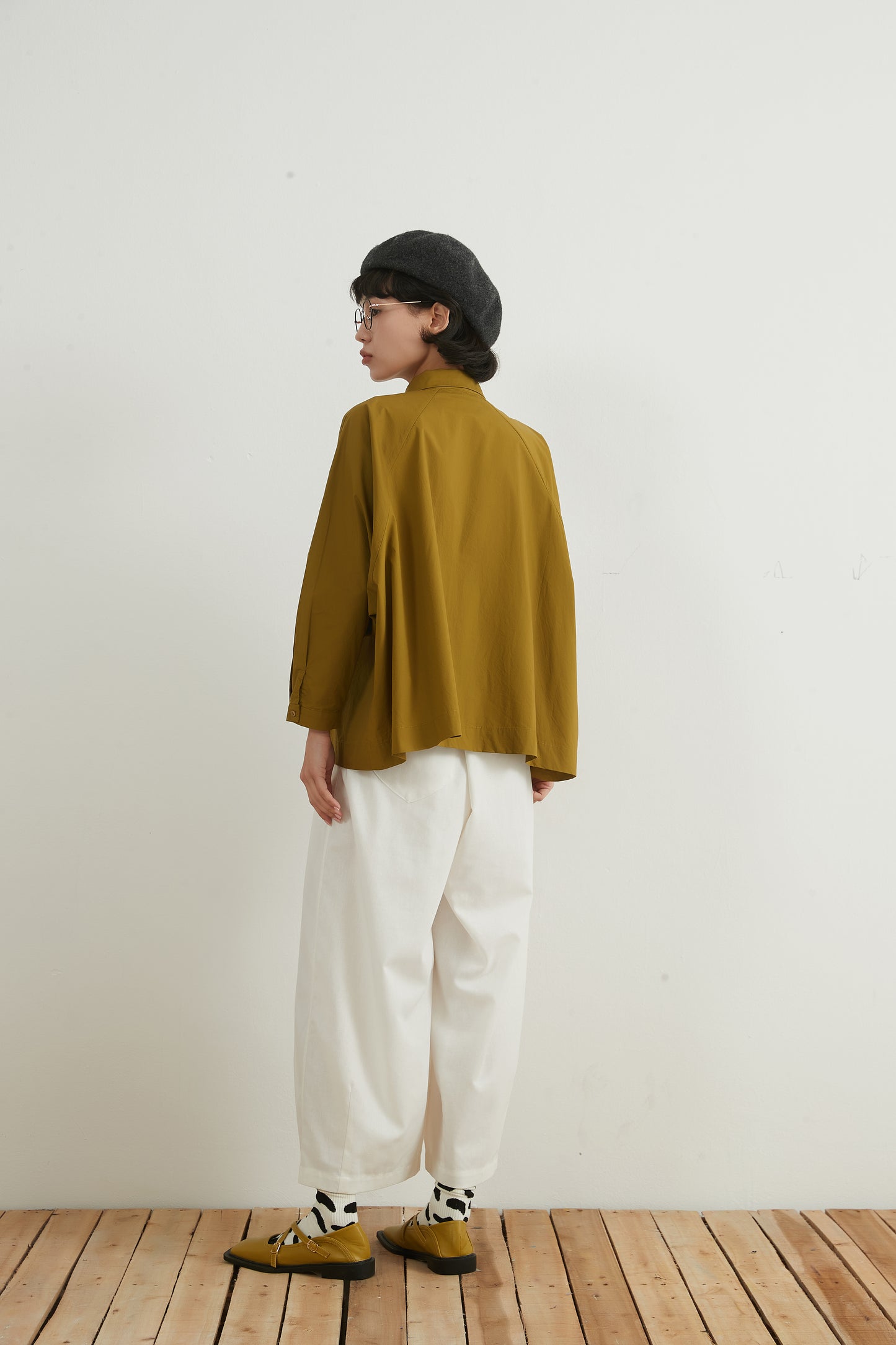KNNC305・綿100ワイドスリーブ長袖ルーズフィットBOXYシャツ