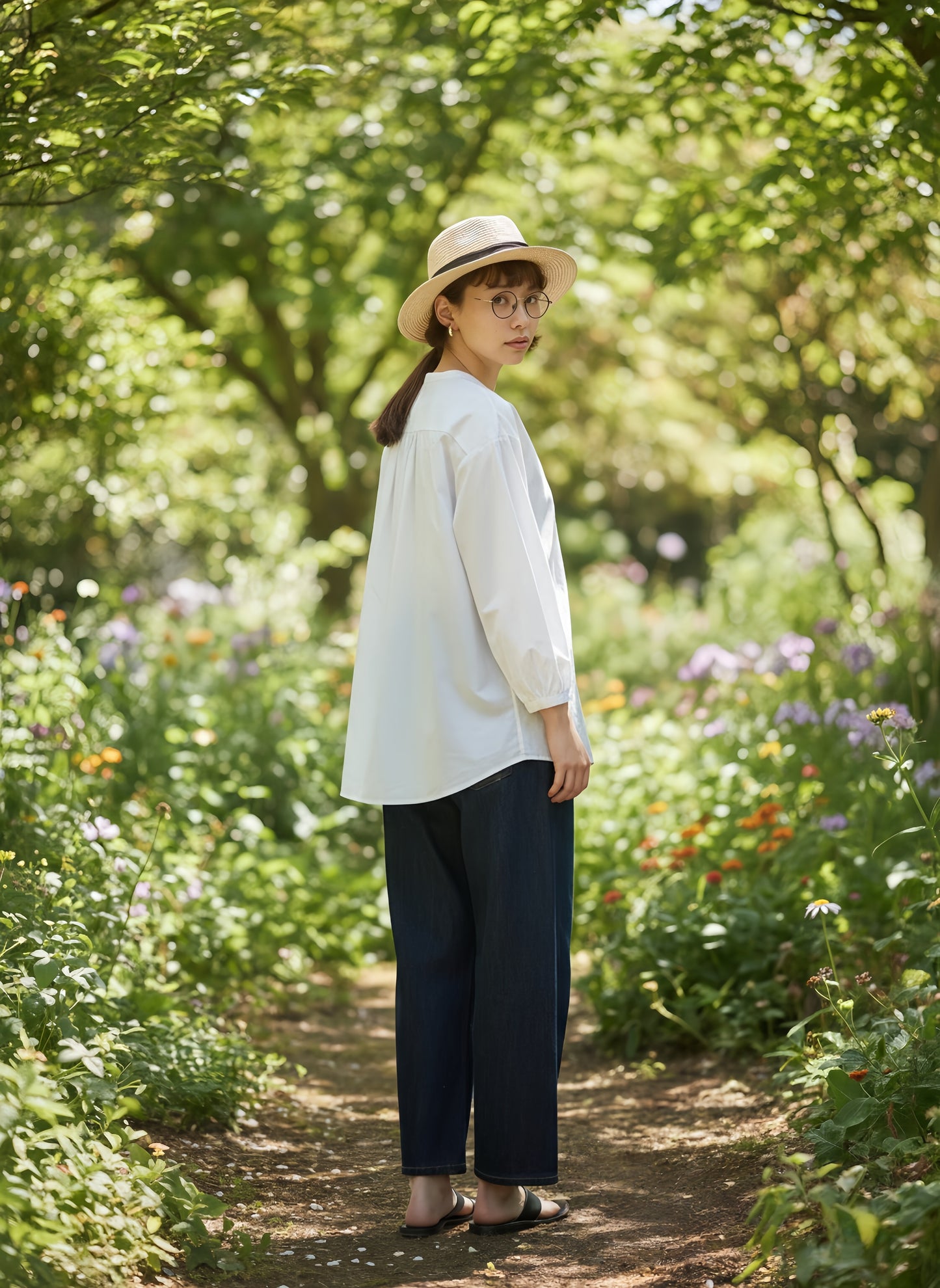 KNNC306・綿100％ボタンがかくれんぼフライプラケット長袖シャツブラウス　