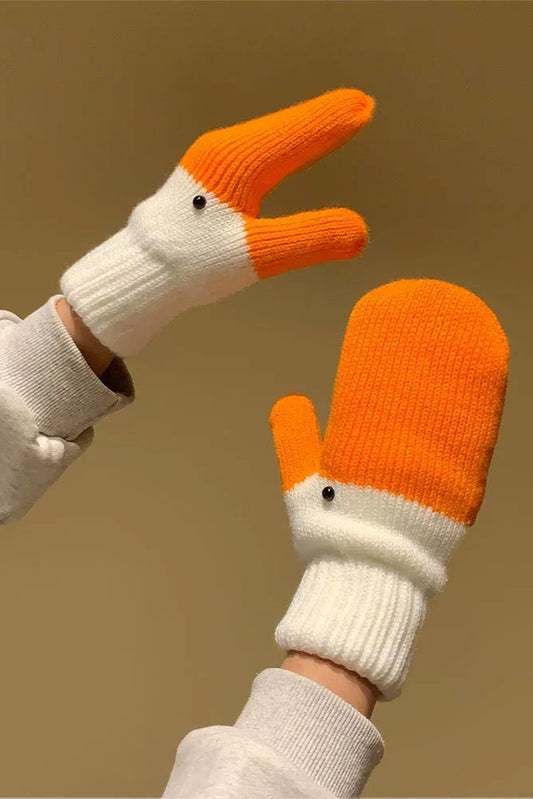 ガチョウ 手袋 レディース メンズ 冬 ニット グローブ 防寒 暖かい 面白い アニマル デザイン ペア おそろい プレゼントKYS-007