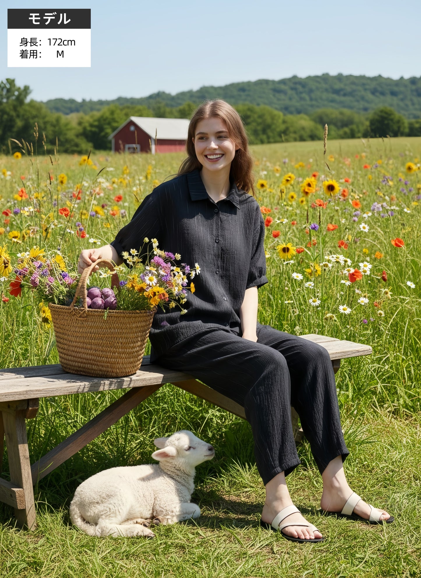 かすれストライプセットアップ・シワ感素材・ブラウスとコクーンパンツのらくちんコーデ-KNXC432/433