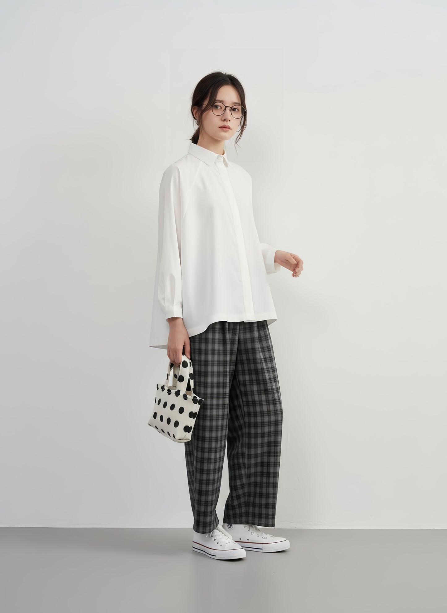 KNR663・チェックジャガードカットソーストレートパンツ