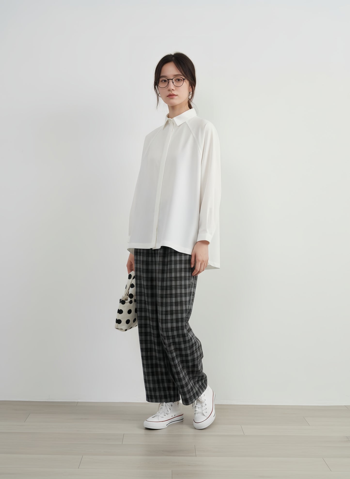 KNR663・チェックジャガードカットソーストレートパンツ