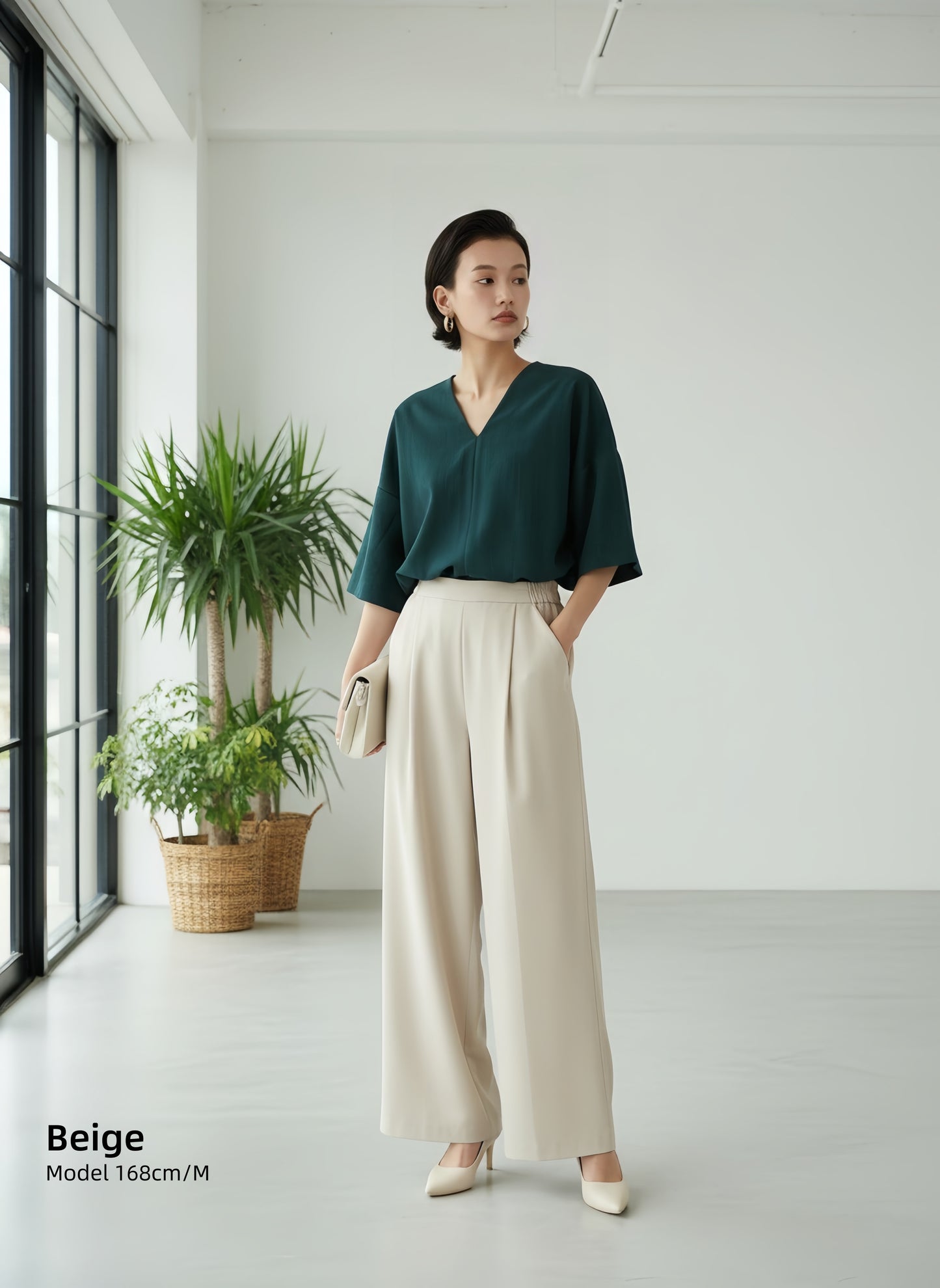 KNNP313・ワイドレッグタックイージーパンツ・オフィススタイル美脚ロングスラックス