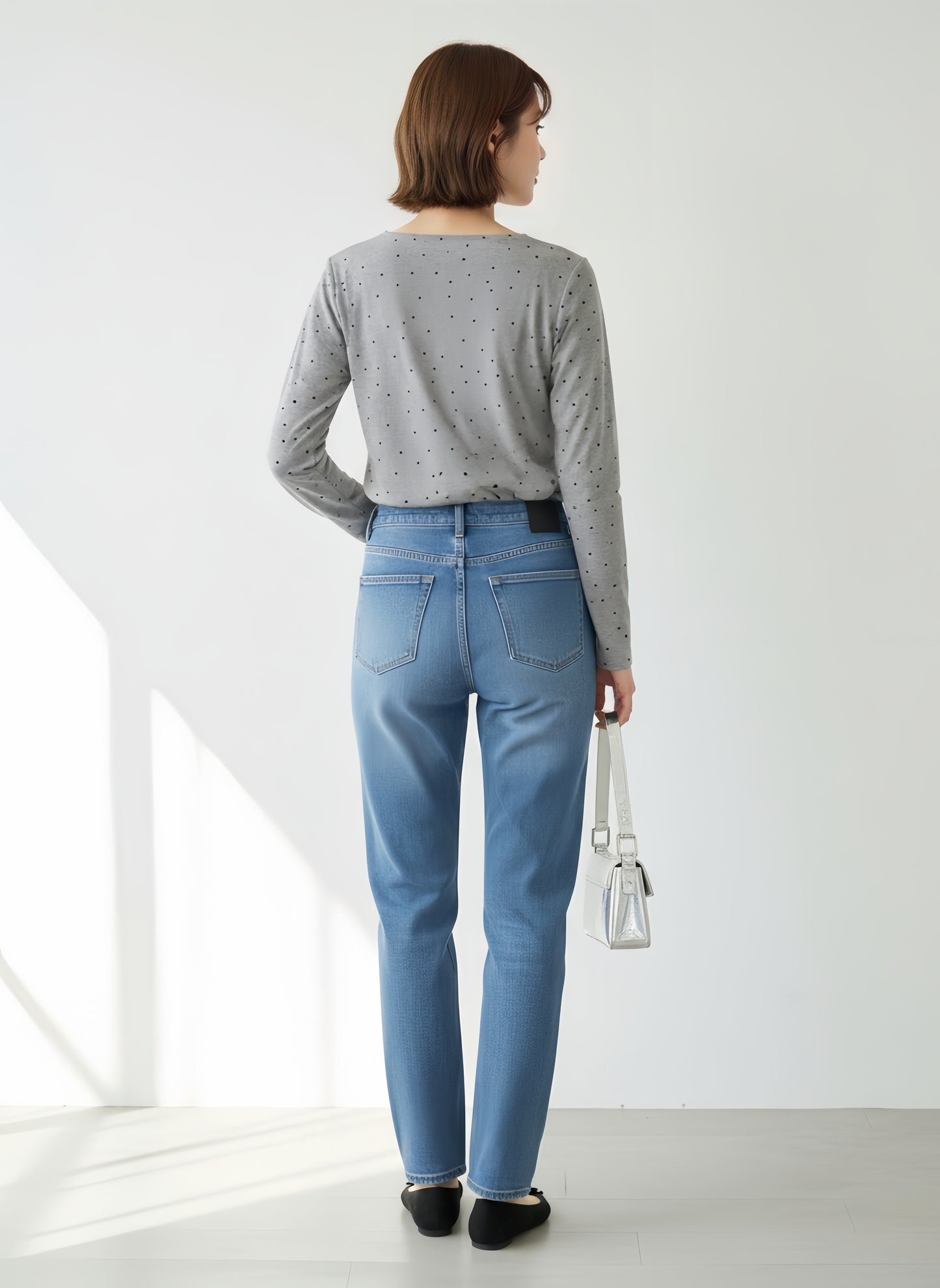 KNR665・ドット柄長袖カットソーTシャツ・ラウンドネックトップスレイヤード定番レトロガーリー