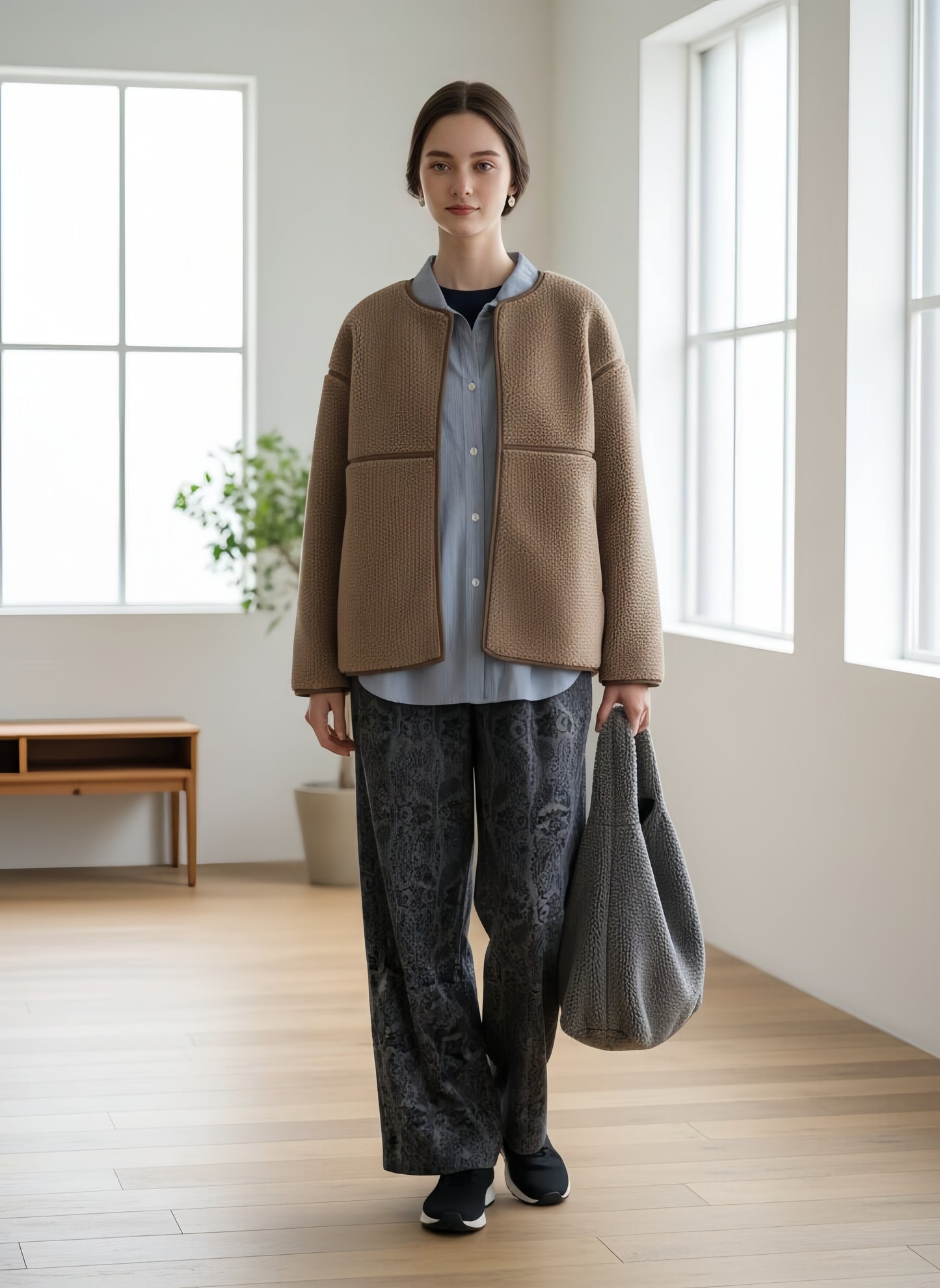 KNR663P・ペイズリー柄起毛あったかワイドパンツ