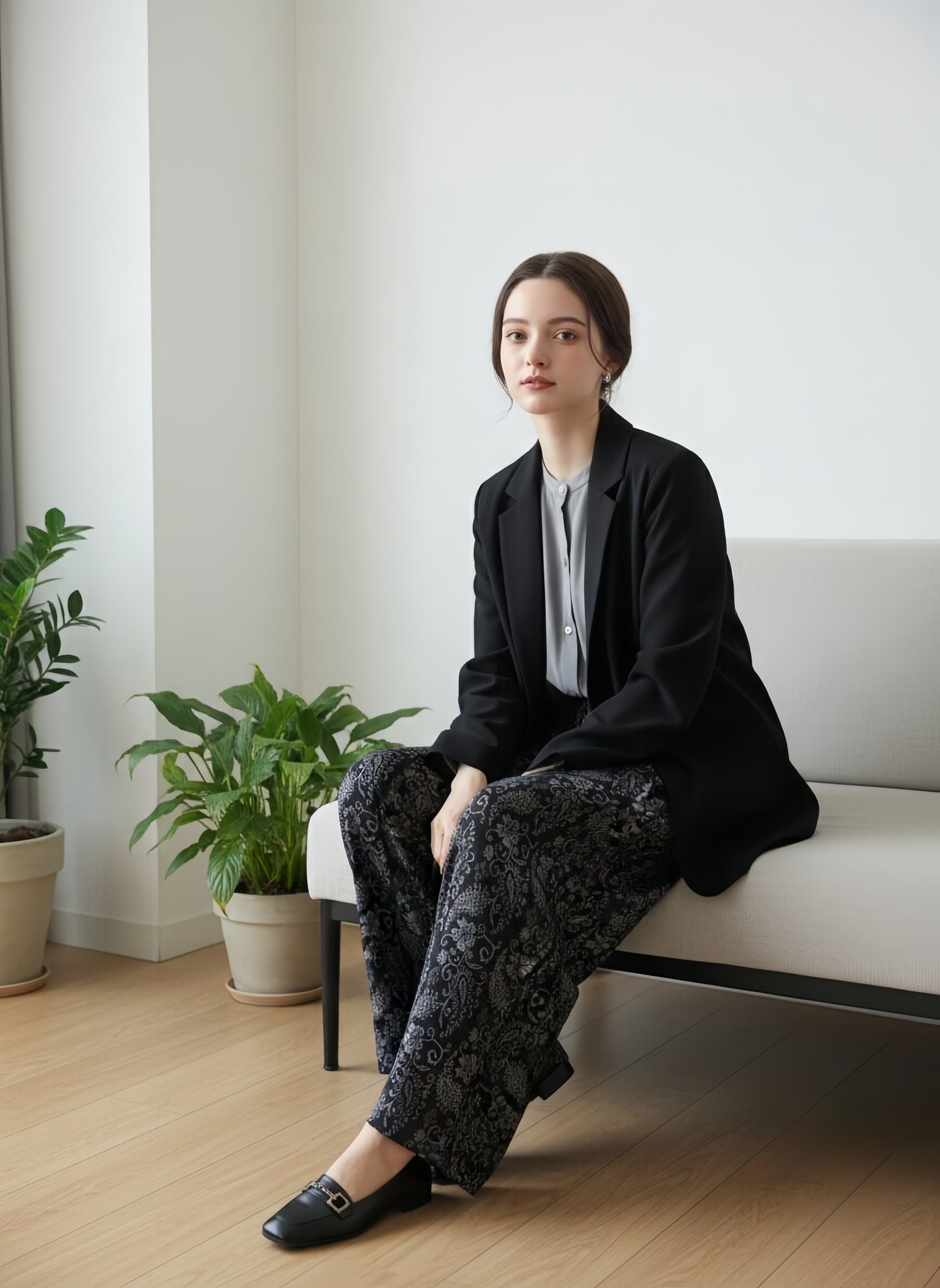 KNR663P・ペイズリー柄起毛あったかワイドパンツ