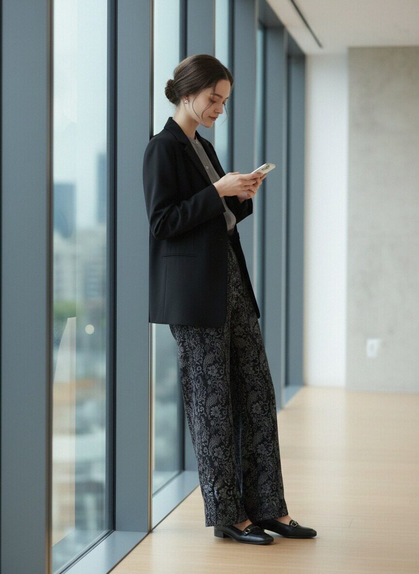 KNR663P・ペイズリー柄起毛あったかワイドパンツ