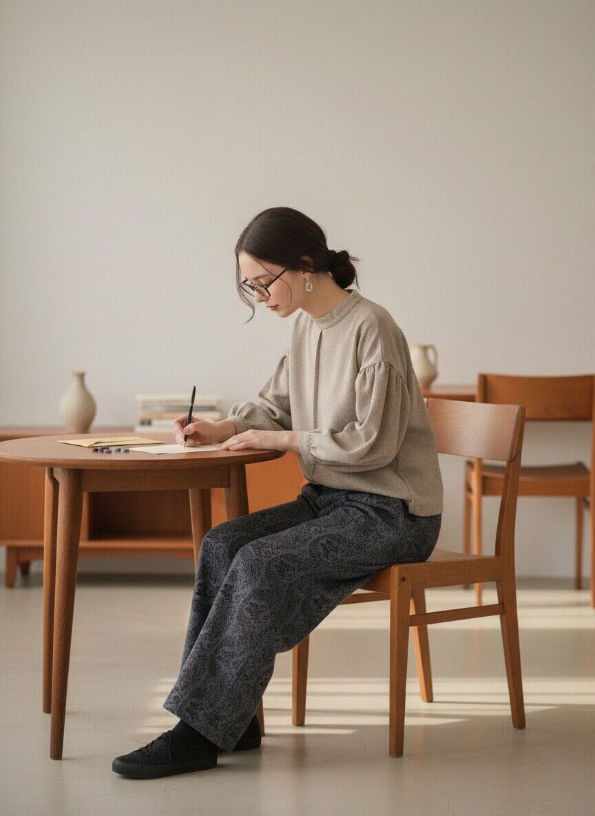 KNR663P・ペイズリー柄起毛あったかワイドパンツ