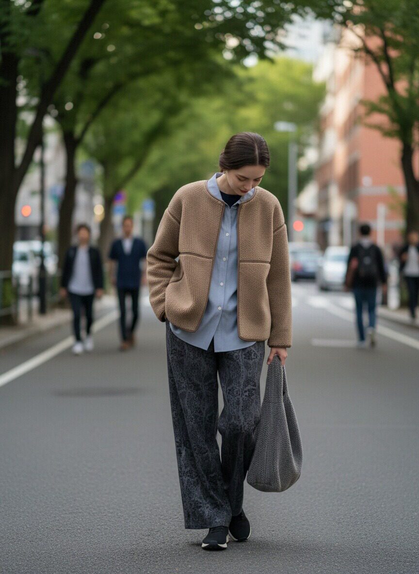 KNR663P・ペイズリー柄起毛あったかワイドパンツ